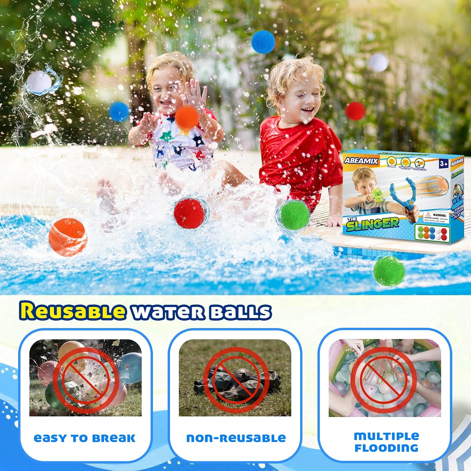 Reusable Water Balloons Set for Kids, Slingshot with 10 Soft Balls, Outdoor Indoor Toys for Backyard Pool Beach Summer Water Fight Play Games for Boys Girls Adult - Image 8