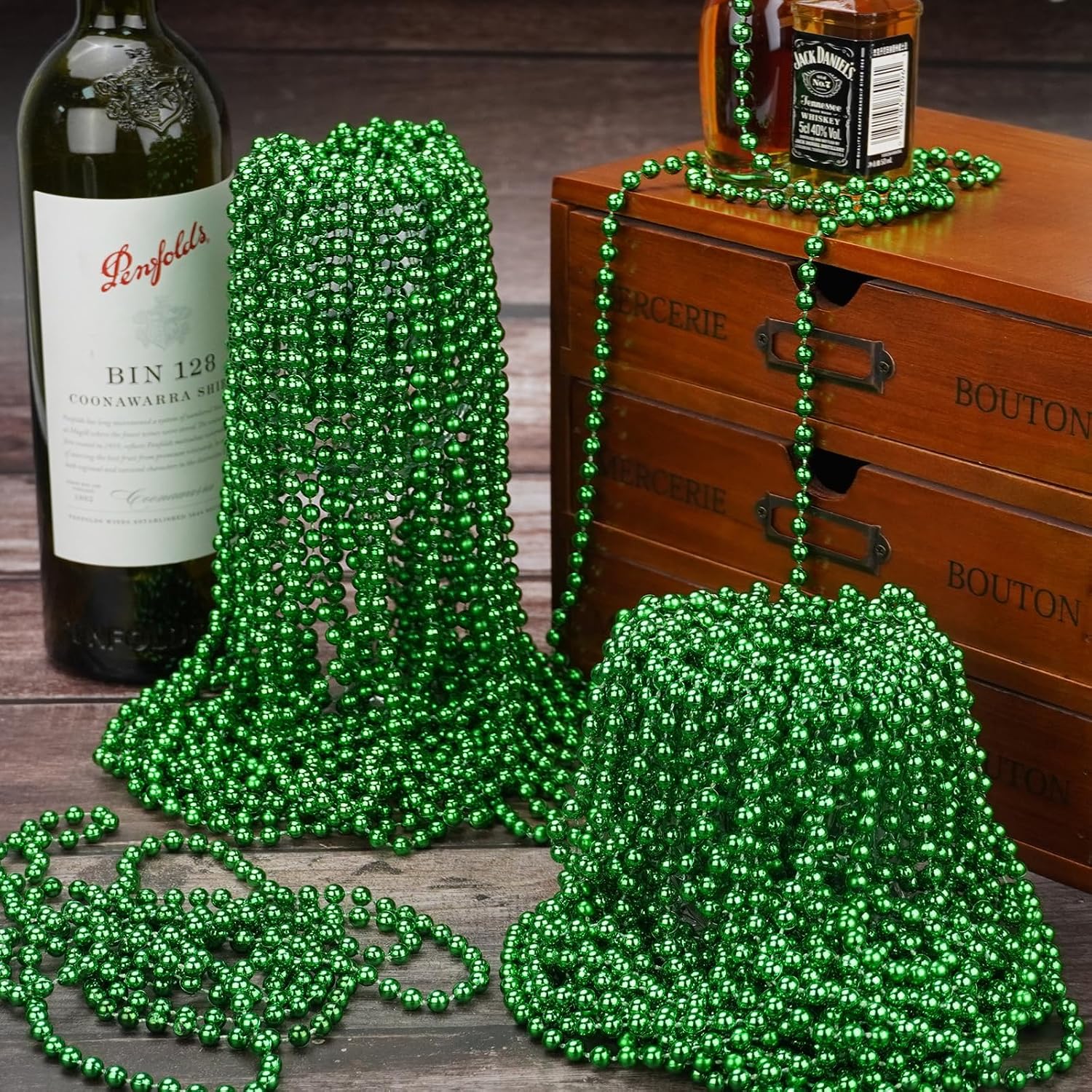 YAXINRUI 144 PCS St. Patricks Day Necklaces, Green Mardi Gras Christmas Bead Necklaces, 33" St. Patrick's Day Green Beads St. Patricks Day Accessories for Mardi Gras, St. Patricks Day Party Favors - Image 2