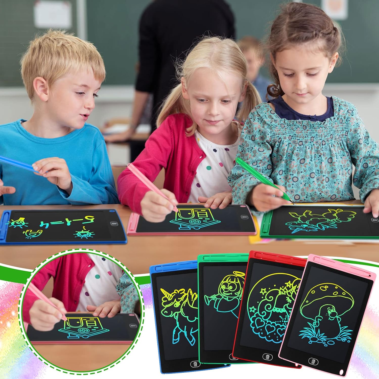 Zhehao 48 Pieces LCD Writing Tablet for Kids 8.5 Inch Doodle Pads Bulk Erasable Drawing Doodle Board Drawing Pads Learning Toy for Valentine Easter Gift Boys Girl Age 3-10(Blue,Red,Green,Pink) - Image 5