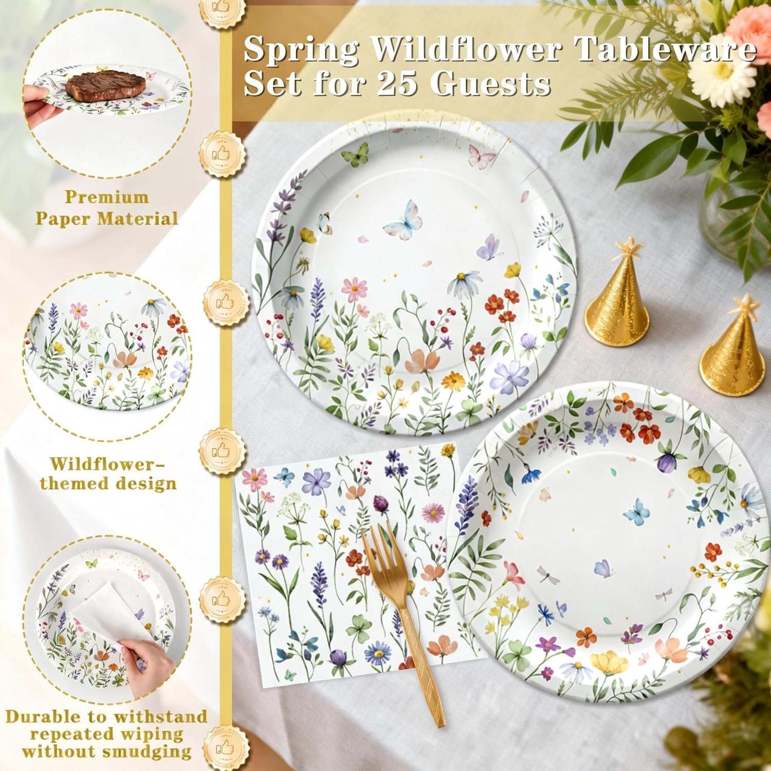 75Pcs Wildflower Plates and Napkins Party Supplies, Floral Paper Plates Wildflower Mother's Day Decorations Flower Party Plates Set for Spring Birthday Bridal Shower Tea Garden Party Decor, Serves 25 - Image 6