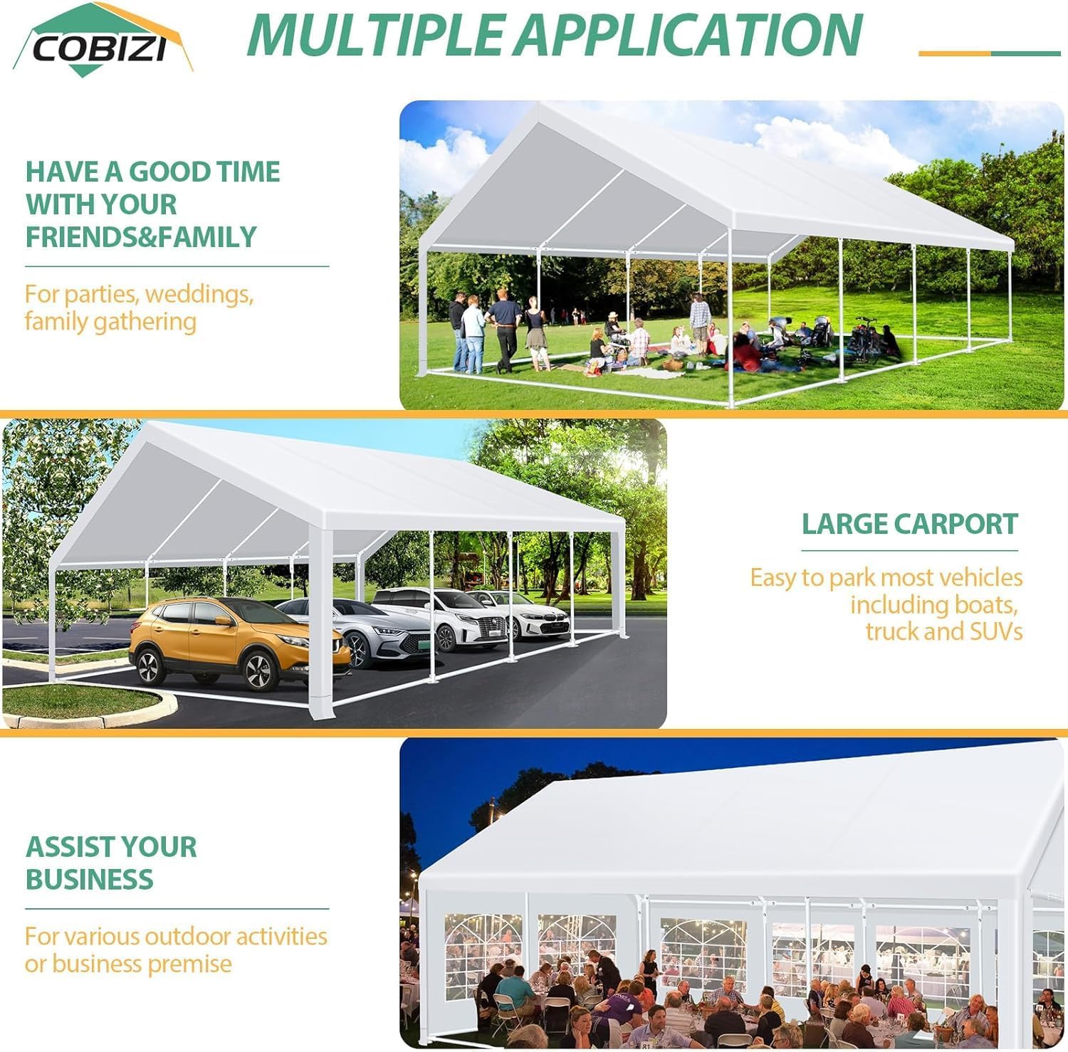 COBIZI 20x30 Outdoor Party Tent Heavy Duty Waterproof Canopy Shelter with 8 Sidewalls & 12 Church Windows, White Powder Coating, Built-in Sandbag Commercial Event Tents for Parties Wedding Patio BBQ - Image 6