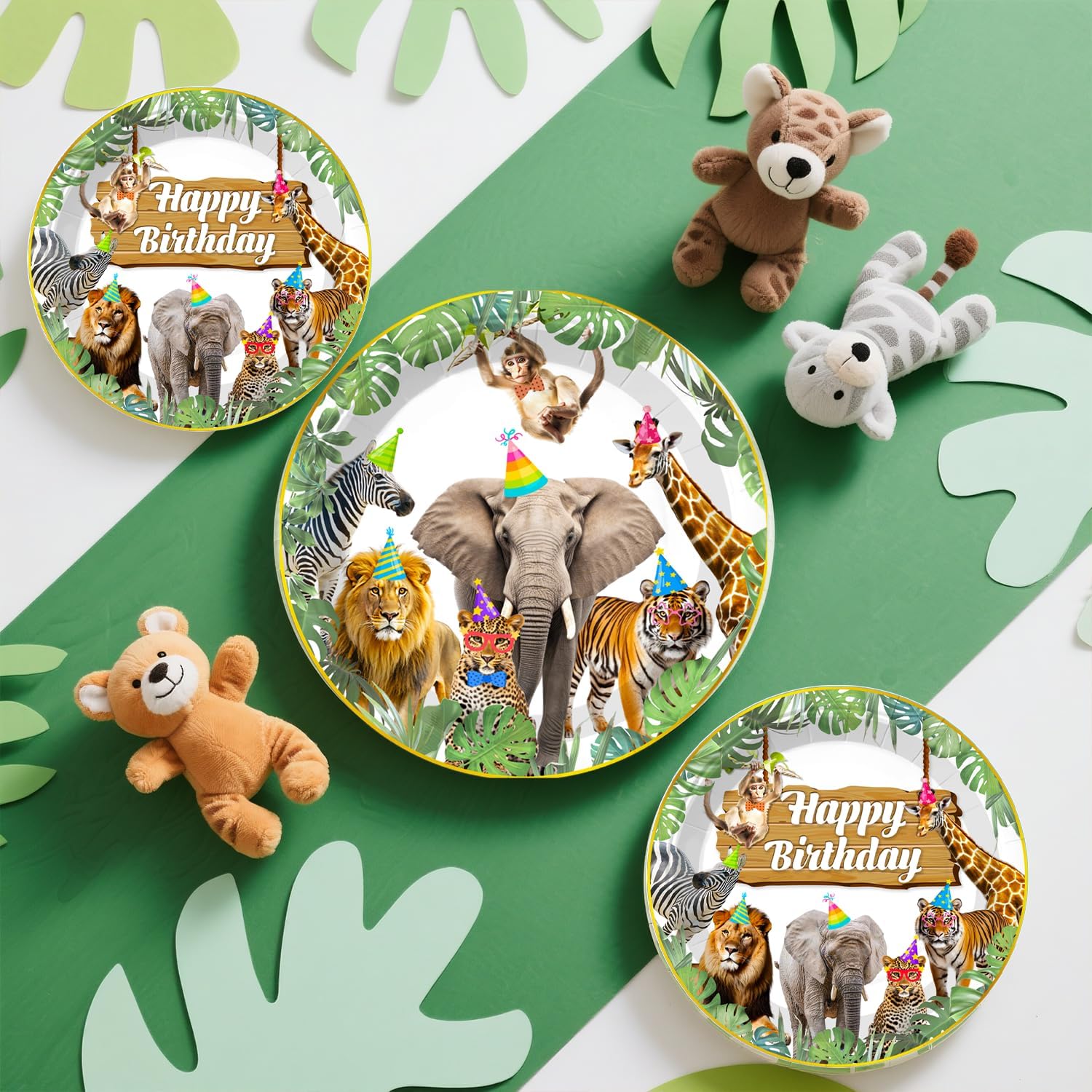 201pcs Safari Birthday Decorations Tableware Set, 25 Serves Safari Plates and Napkins for Party with 2pcs Tablecloth, Banner, Balloons for Jungle Birthday Party Decorations - Image 6