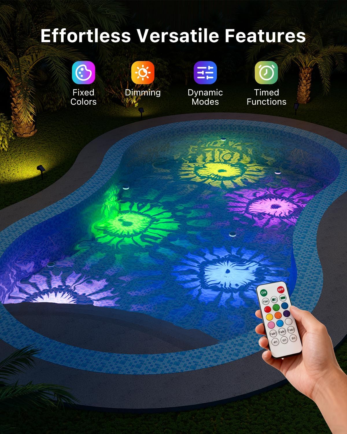 Solar Floating Multicolor Pool Lights with Remote Timer Waterproof Lamp 9 Fixed Adjustable Color for Family Night Swimming Security Lighting, Use to Yard, Garden, Outdoor Inground Pool, Ponds, Hot Tub - Image 3