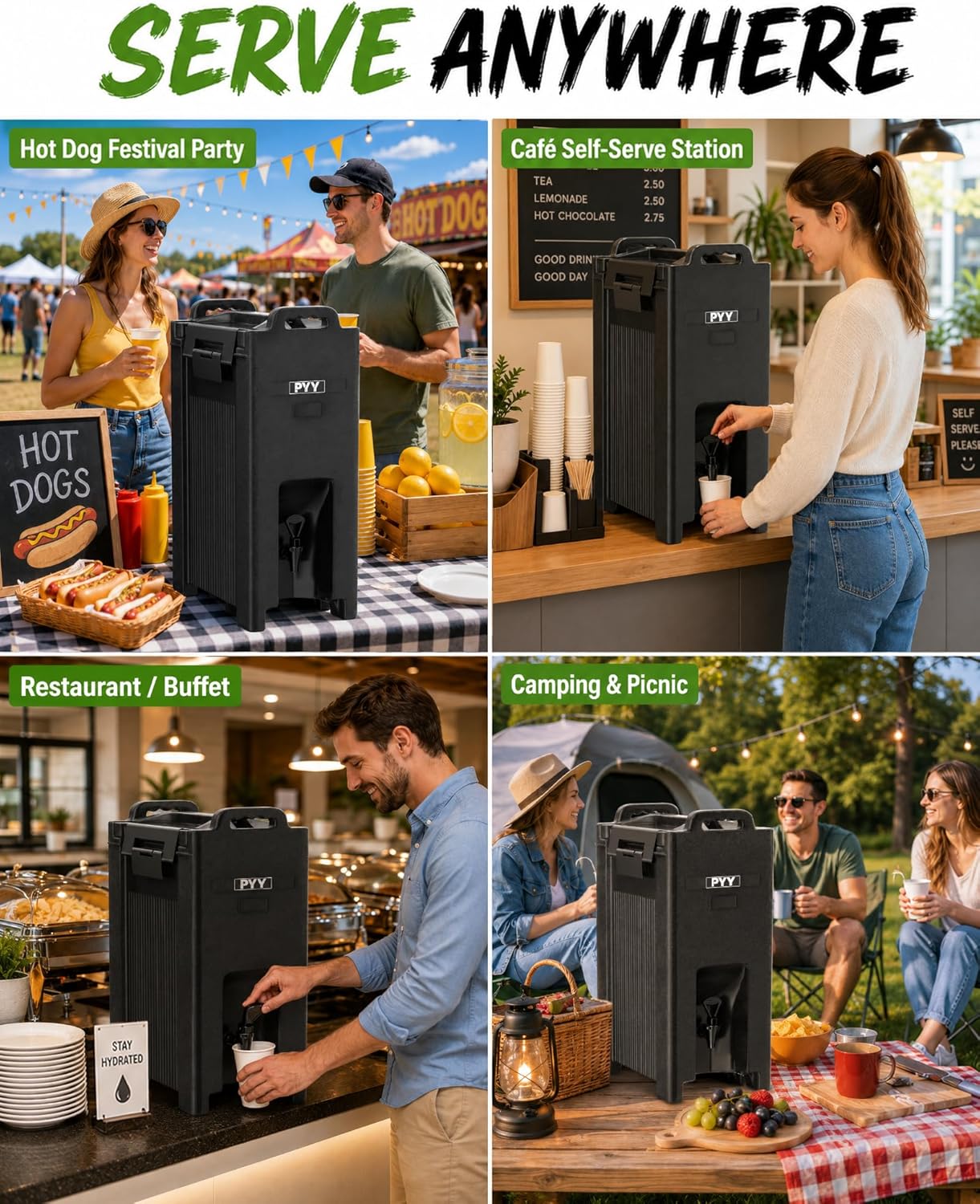 PYY Insulated Beverage Dispenser 5 Gallon - Hot and Cold Drink Container with Handles, Thermal Drink Dispenser Cooler Server carrier For Commercial Catering Black - Image 10