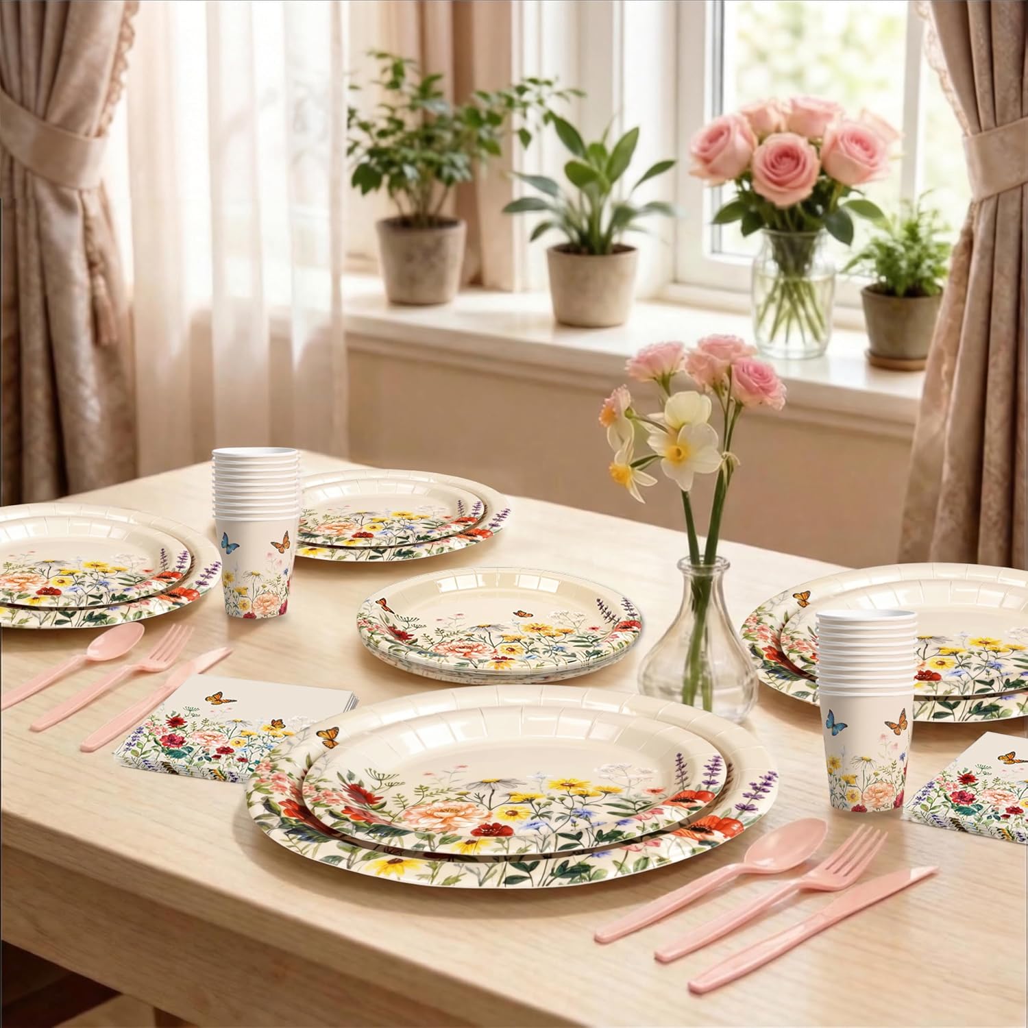 BORAMDO 206 PCS Wildflower Birthday Party Decoration,Spring Floral Baby Shower Decor with Plates Napkins Cups Cutlery Tablecloths Cake Toppers Banner Balloons for Flower Garden Party Supplies(Vintage) - Image 5