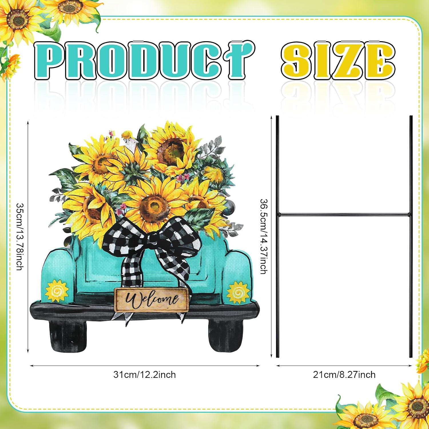 Weysat Sunflowers Yard Sign 13.7 Inch Sunflowers Metal Decoration Outdoor Summer Decoration for Home Outdoor Summer Truck Yard Decor with Stakes Waterproof for Garden Patio Lawn Party Walkway Decor - Image 3