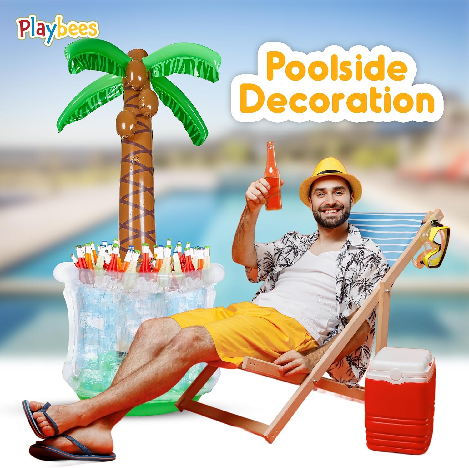 Playbees Inflatable Palm Tree Cooler - Blow Up Palm Tree Party Cooler, Luau Hawaiian Tropical Beach Theme, Summer Swimming Pool Party Decorations - Outdoor Party Supplies - Kids Adults Birthday - Image 6