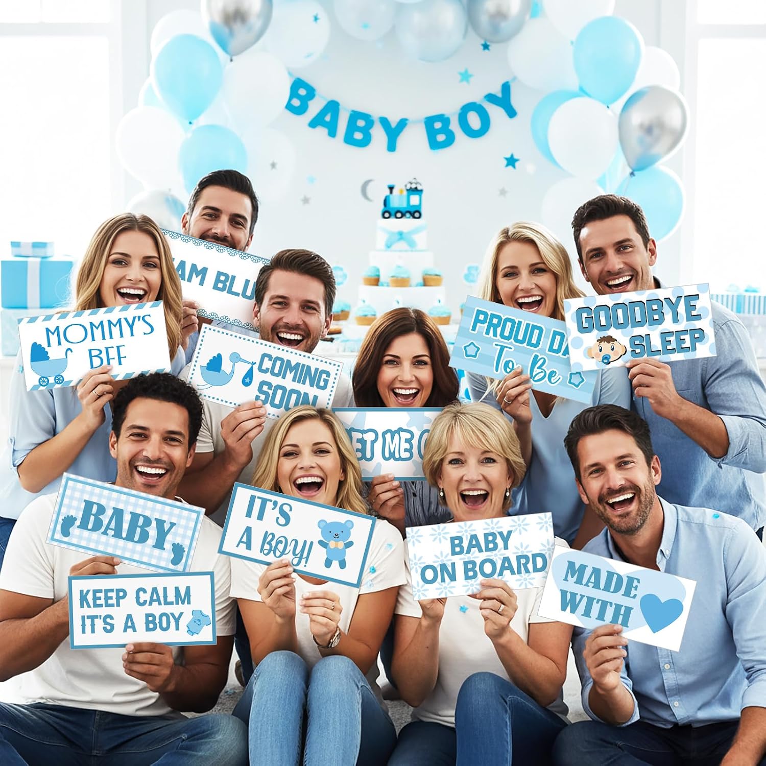 Beeveer 12pcs Baby Shower Photo Booth Props Set Baby Shower Photo Booth Kit Decorations, Waterproof Multi Color Double Sided Blue and White Selfie Photoshoot Party Supplies - Image 4