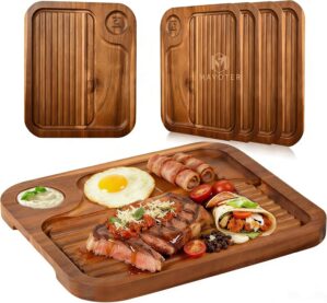 4 pcs Acacia Wood Steak Plates,Carn...