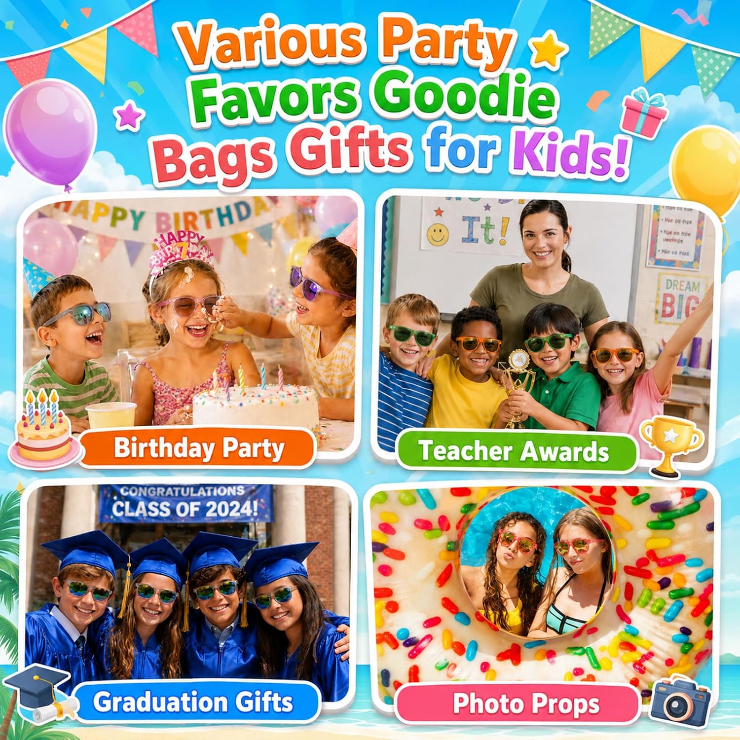 Party Favors Kids Sunglasses Bulk - 16 Packs Neon Sunglasses for Kid Age 3-8, UV400 Protection Party Sunglasses Goodie Bags Stuffers for kids Birthday Party Supply, End of the Year Gifts For Students - Image 6