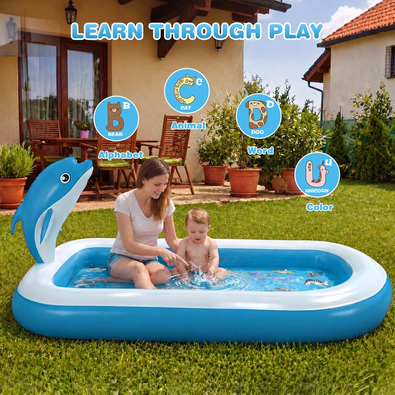 Splash Pads for Toddlers 1-3, Dolphin Toy Sprinkler for Kids, Outdoor Play Mat for Babies, 68" Backyard Inflatable Kiddie Pool, Splash Pad for Kids Ages 4-8, Birthday Gifts for 1 Year Old Boy Girl - Image 5