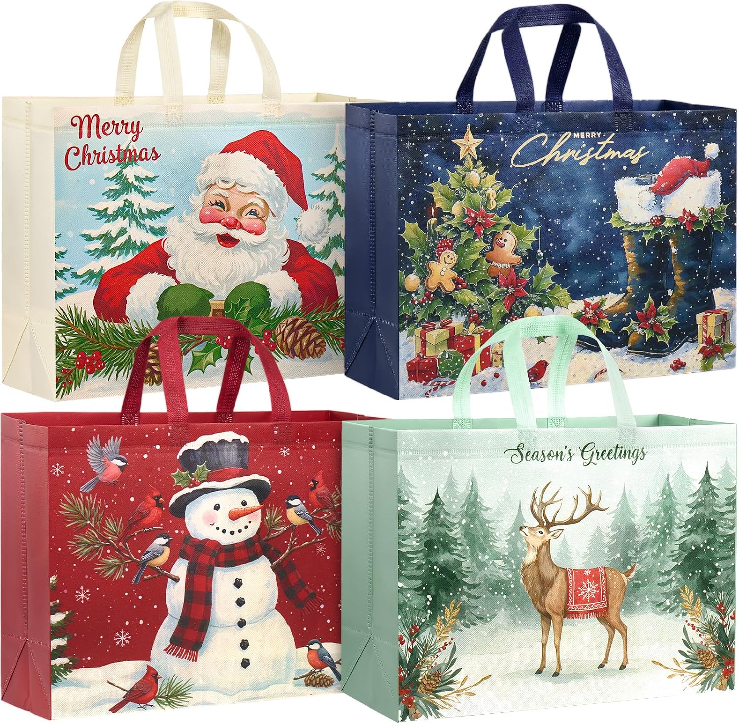 YANGTE 12 Pack Extra Large Christmas Gift Bags with Handles, Reusable Non-Woven Christmas Bags for Presents Wrapping Holiday Xmas Party Favors Supplies(16.7" x 12.6" x 6.7")