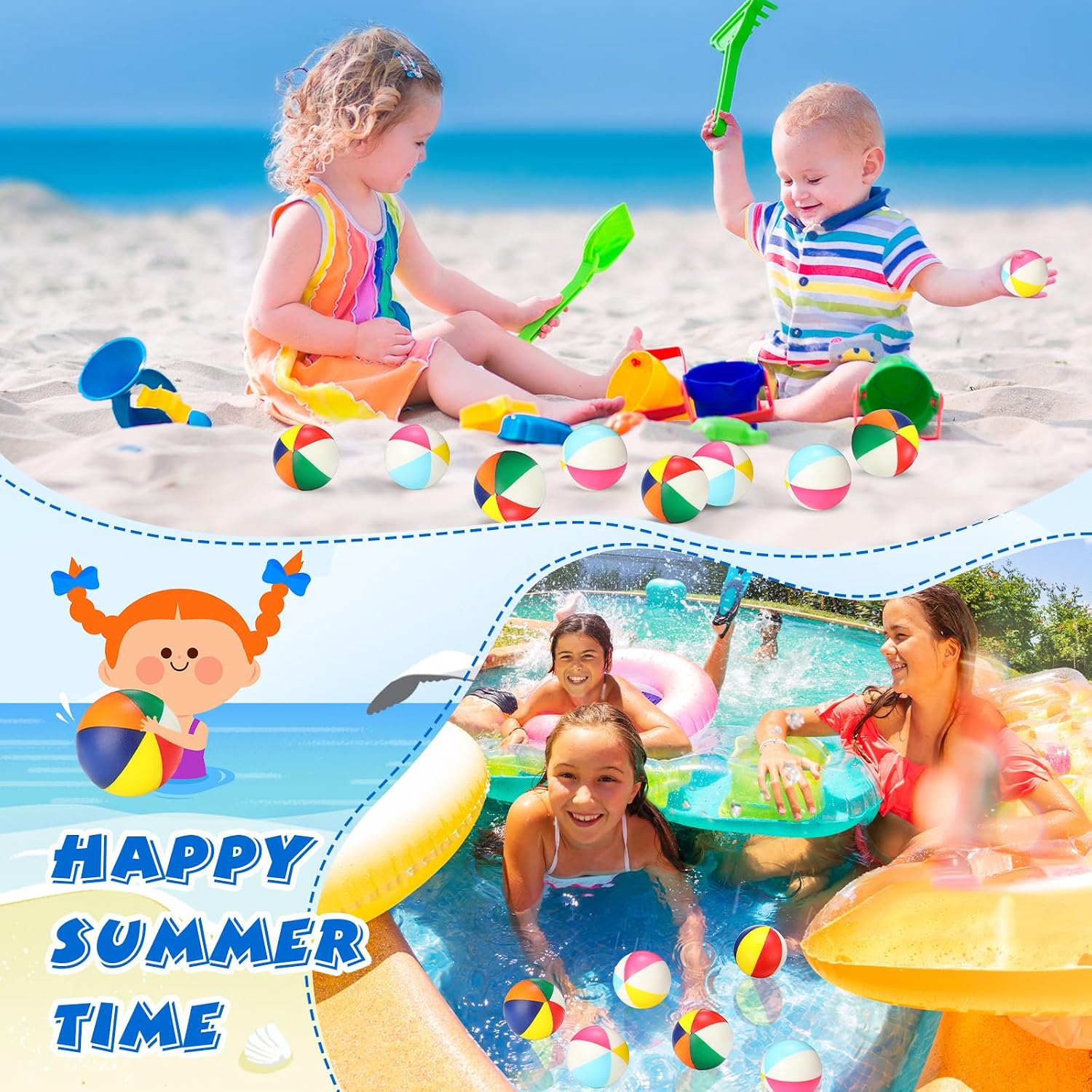 Jerify 24 Pcs Mini Beach Stress Balls 2.5 Inch Foam PU Relief Stress Ball Mini Rainbow Blow Up Beach Balls Toys for Girls Boys Birthday Beach Hawaiian Party Favors Summer Pool Games (Mix Color) - Image 2