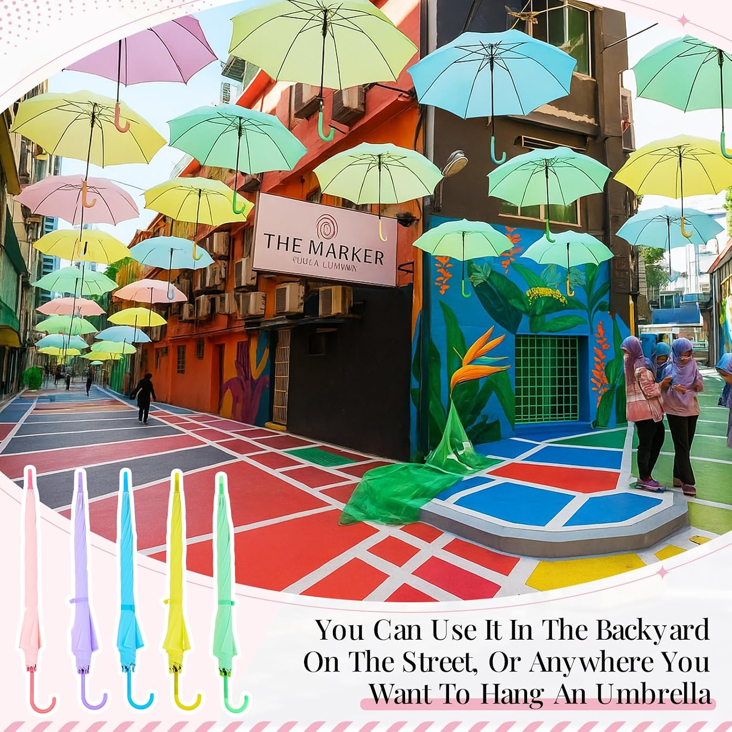 Eccliy Decorative Street Umbrella for Hanging 35.5 Inch Macaron Color Stick Umbrellas for Outdoor Wedding Birthday Party Decor Photo Booth Props Garden Street Commercial Decoration - Image 4