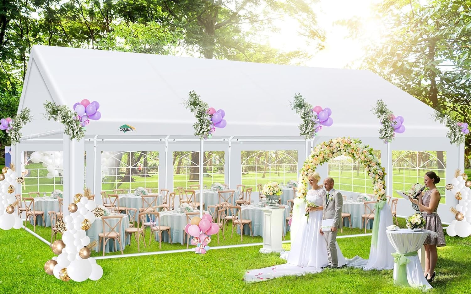 COBIZI 20x30 Outdoor Party Tent Heavy Duty Waterproof Canopy Shelter with 8 Sidewalls & 12 Church Windows, White Powder Coating, Built-in Sandbag Commercial Event Tents for Parties Wedding Patio BBQ - Image 5