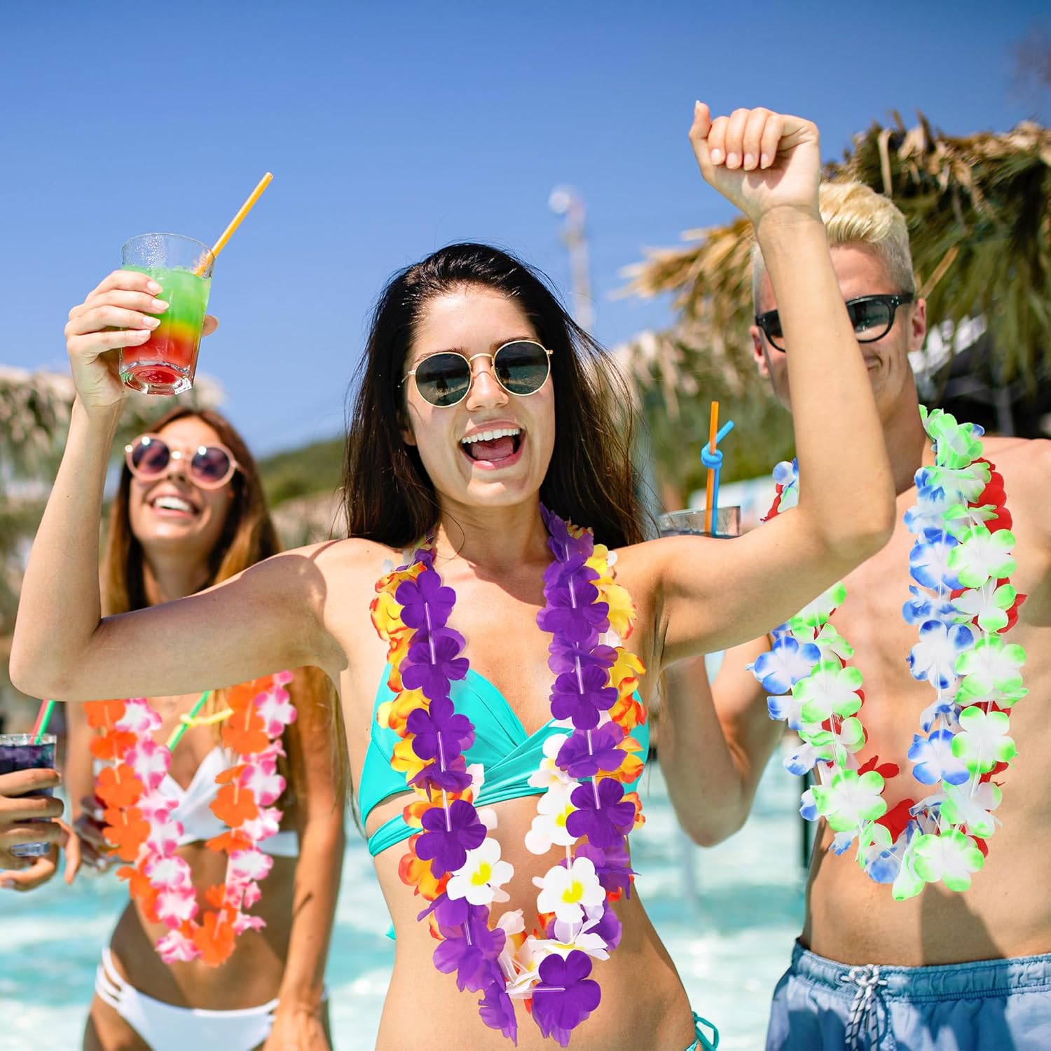 Luau Party Decorations, 12PCS Leis for Luau Party Necklace Women Clothing Accessories, Hawaiian Colorful Tropical Theme Costume Accessories, Hawaii Flower Lays Garland Summer Pool Birthday Supplies - Image 5