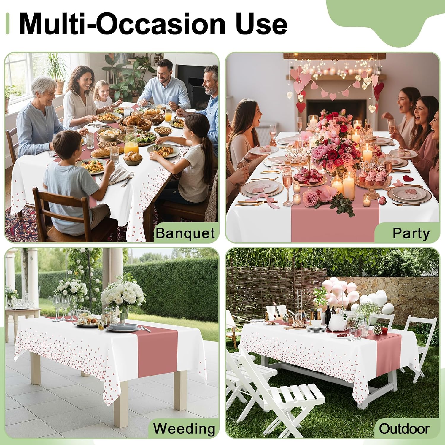 Smiry Plastic Table Cloth Disposable 3 Pack, 54 x 108 Inch Rectangle Waterproof Tablecloth, Printed Gold Table Runner Style for Birthday Weeding, Party, Sturdy & Leakproof, Rose Gold and White - Image 7