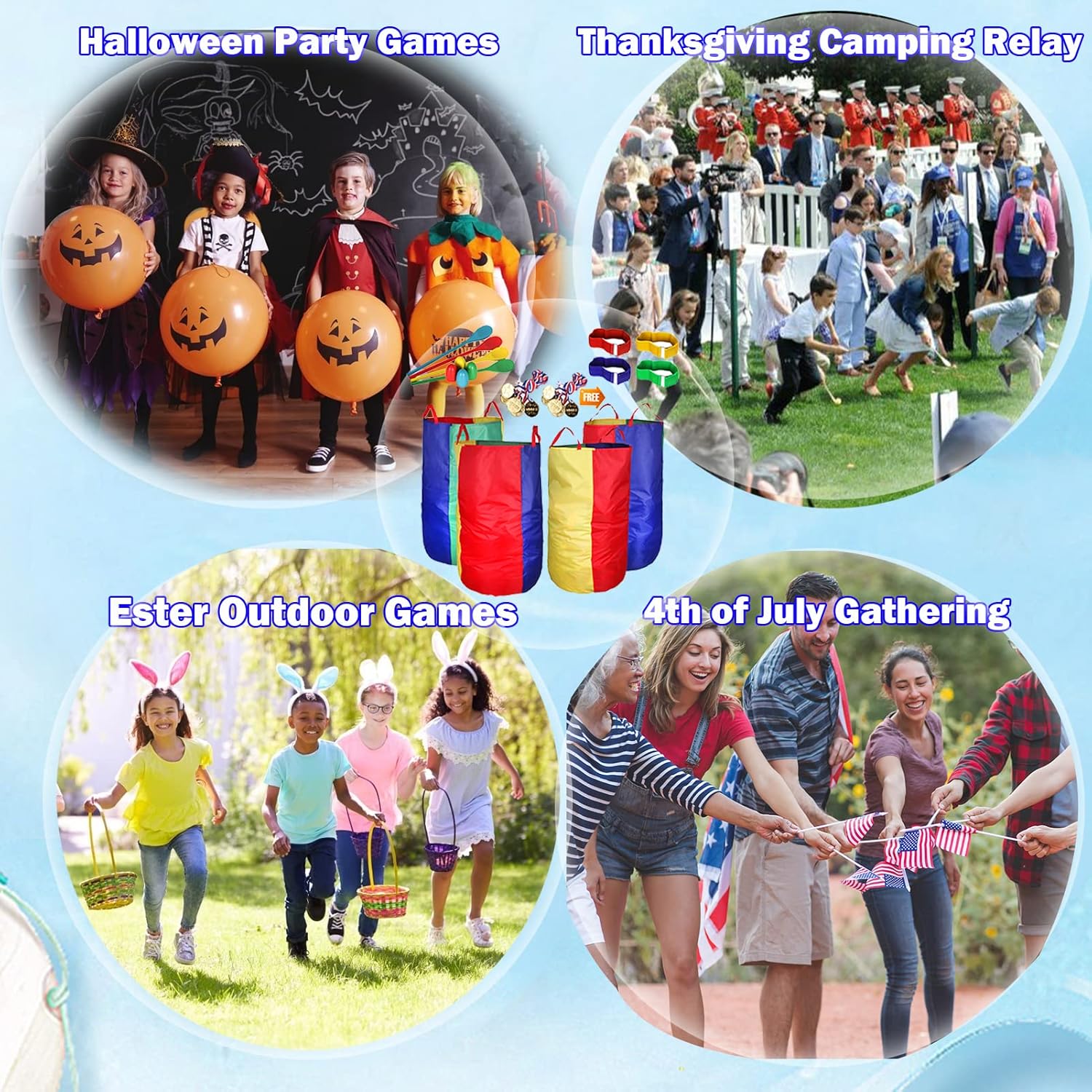 CWLAKON Outdoor Games, Potato Sack Race Bags for Kids Adults, Egg Spoon Relay Race, 3 Legged Race Bands, Birthday Party, Field Day Family Reunion Carnival Outside Yard Lawn Easter Fall Festival Games - Image 5