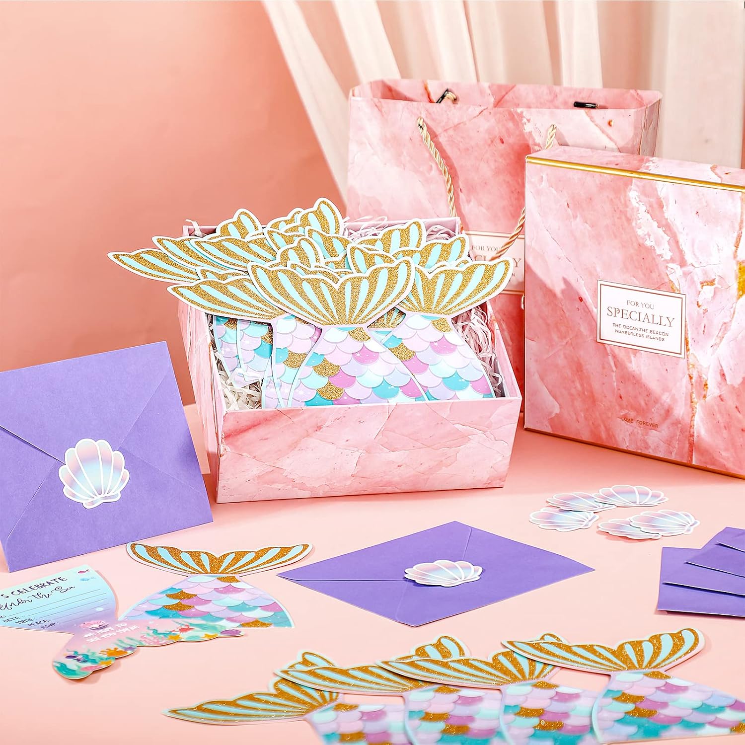 Hotop 24 Sets Mermaid Birthday Invitations with Stickers and Envelopes for Kids Girls, Mermaid Party Invitations Cards for Birthday Baby Shower Party Favors Supplies, 4x6 Inch - Image 6