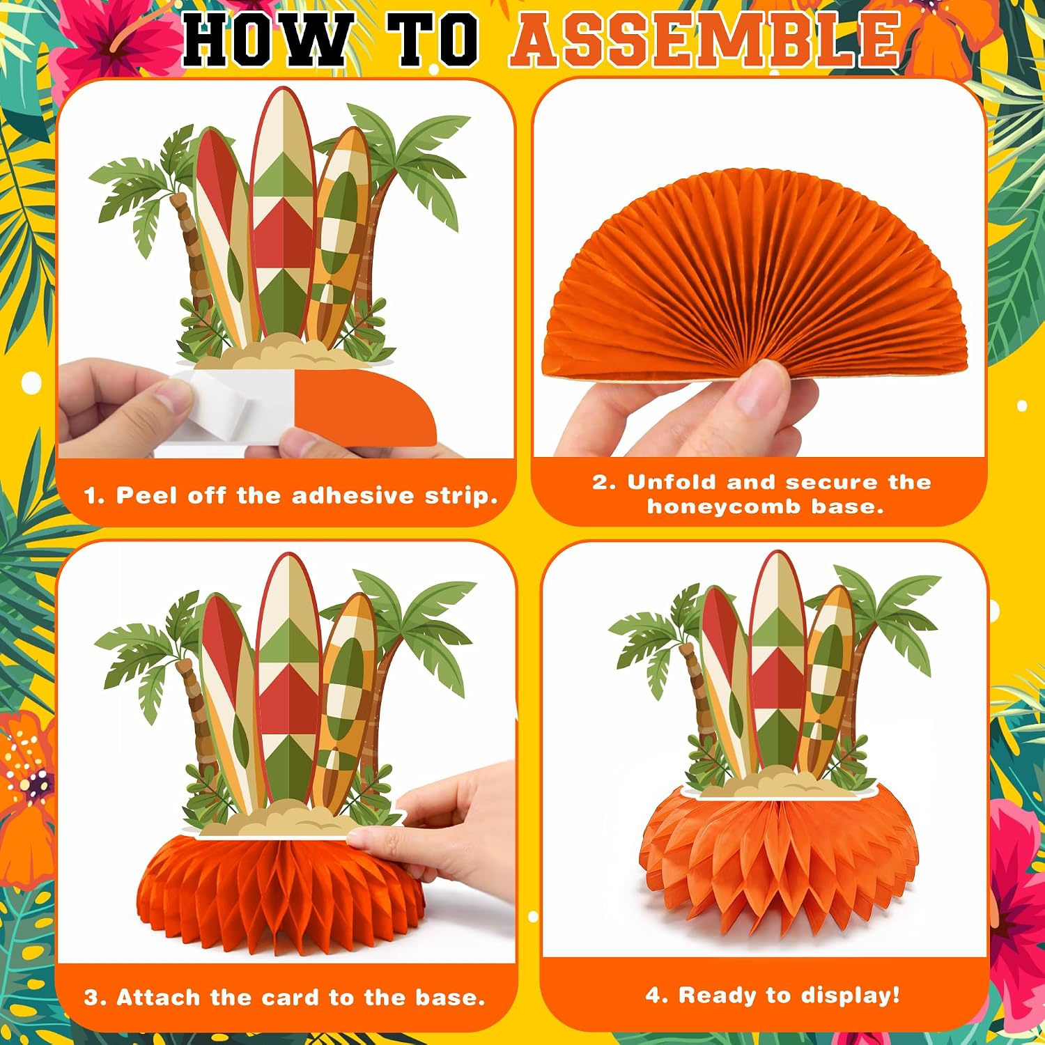 Luau Party Decorations - 9 PCS Hawaiian Honeycomb Table Centerpiece for Tiki and Love Island Hawaiian Theme Party Favors Supplies | Tropical Party Decorations for Summer Beach Pool Birthday Wedding - Image 3