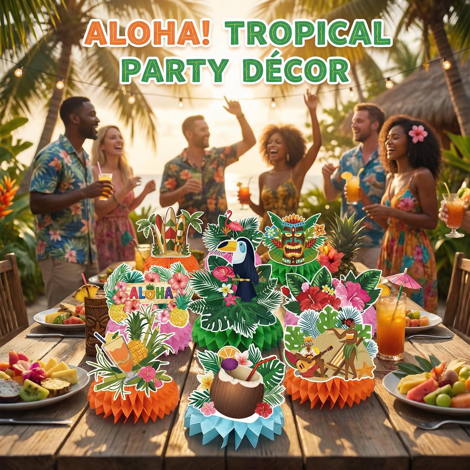Luau Party Decorations - 9 PCS Hawaiian Honeycomb Table Centerpiece for Tiki and Love Island Hawaiian Theme Party Favors Supplies | Tropical Party Decorations for Summer Beach Pool Birthday Wedding - Image 5