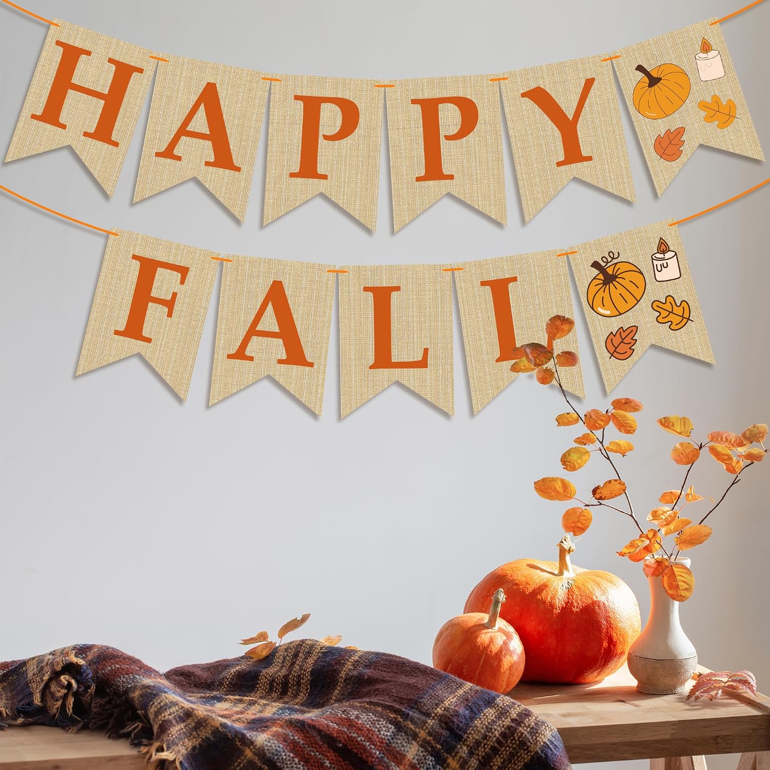 OHOME Fall Decorations for Home - Happy Autumn Pumpkin Banner for Indoor Outdoor | Maple Leaves Garland Backdrop for Outside - Hanging Party Favors Supplies for Birthday | Fall Decor - Image 5