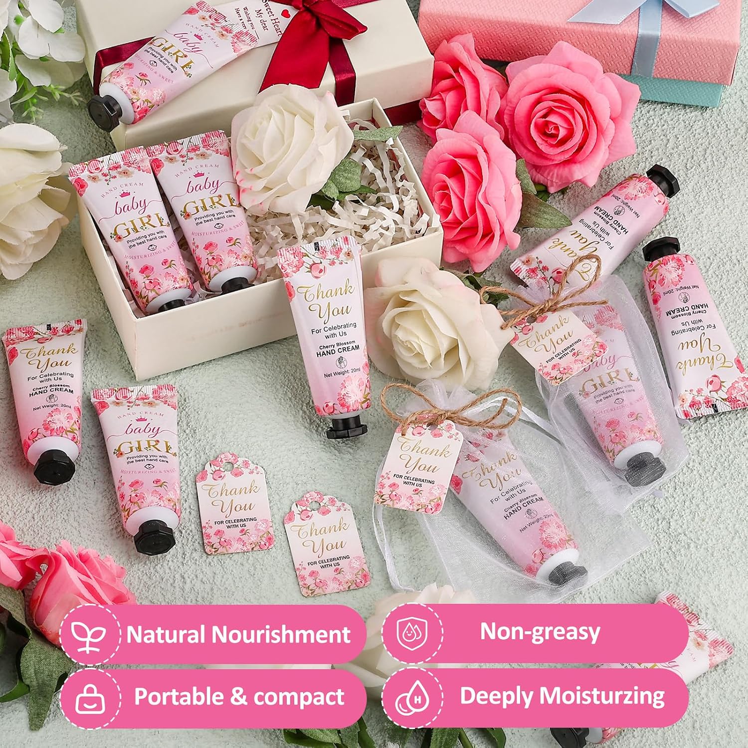 VISCOO 60 Sets Baby Shower Hand Cream Gifts, Baby Shower Party Favors for Guests, Hand Cream Set for Bridal Wedding Thank You Gifts, Travel Size Hand Lotion Bulk (Girl) - Image 5