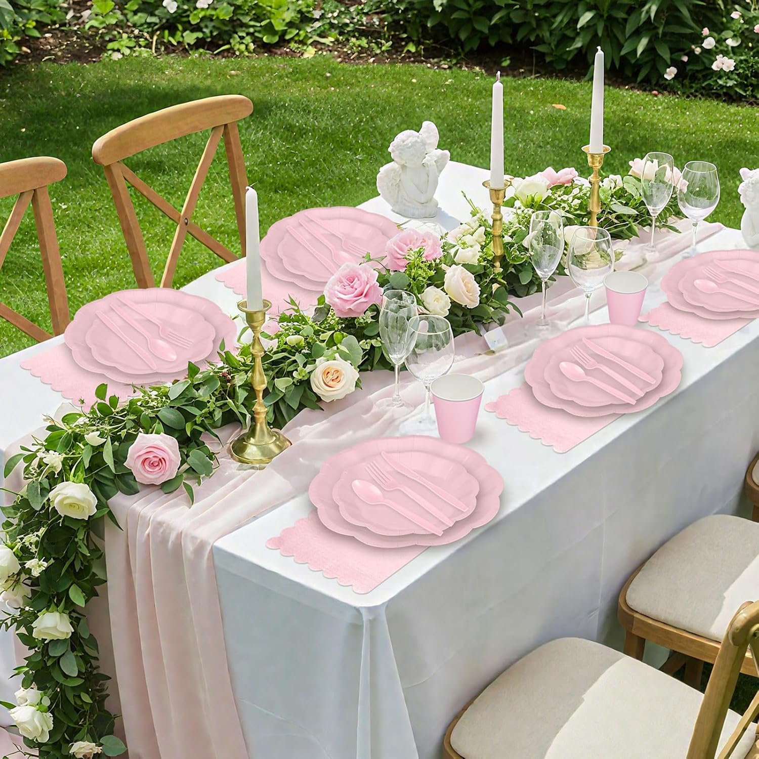 NatNarr 175 Pcs Pink Paper Plates and Napkins Set Include 9" Dinner Plates, 7" Dessert Plate Disposable Scalloped Tableware Serve 25 Guest for Wedding Baby Shower Bridal Shower Birthday - Image 7
