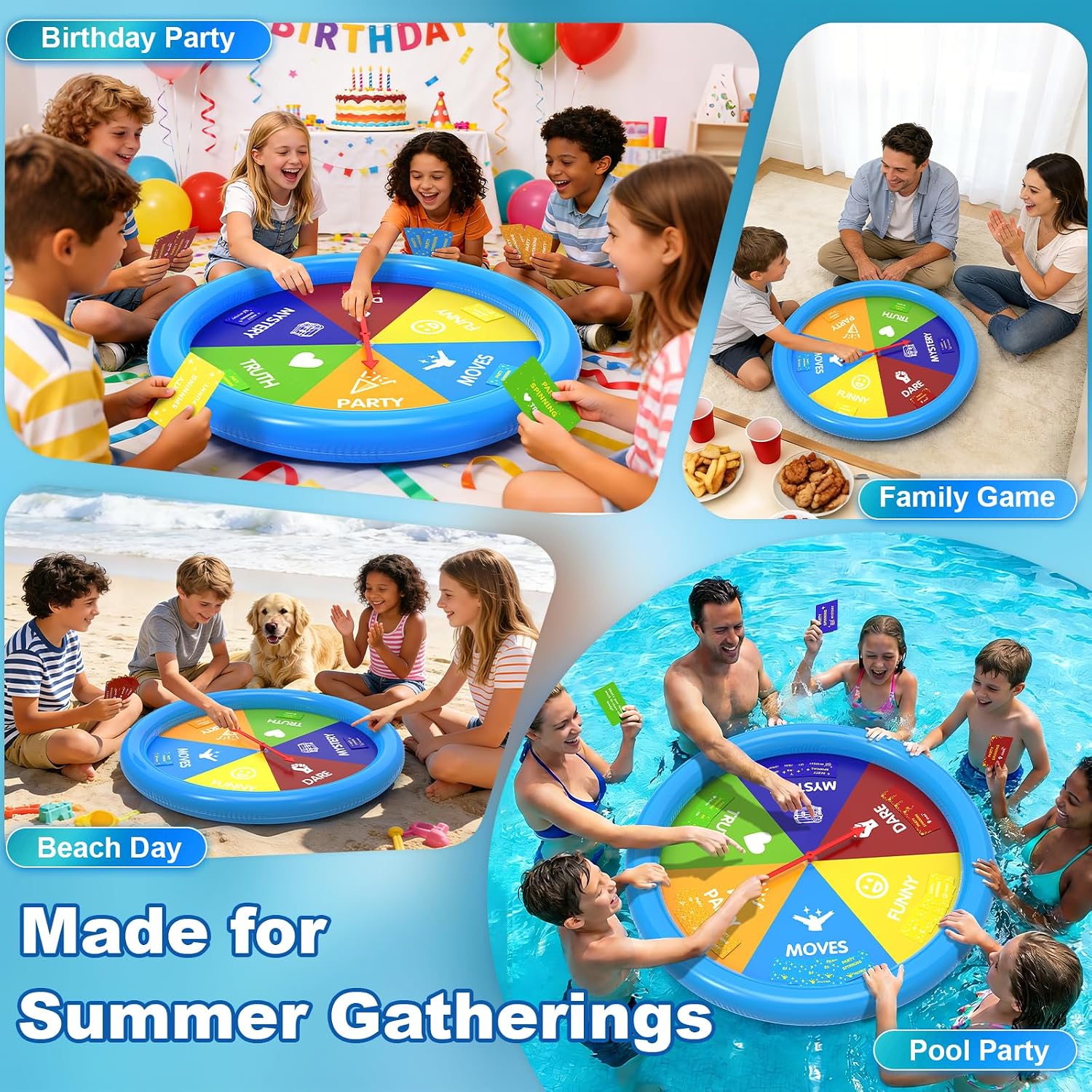 Inflatable Pool Party Game Table with Waterproof Silly Challenge Cards & Spinner, Floating Pool Game Toys for Teens Adults Family, Summer Pool Accessories for Backyard Beach Party - Image 3