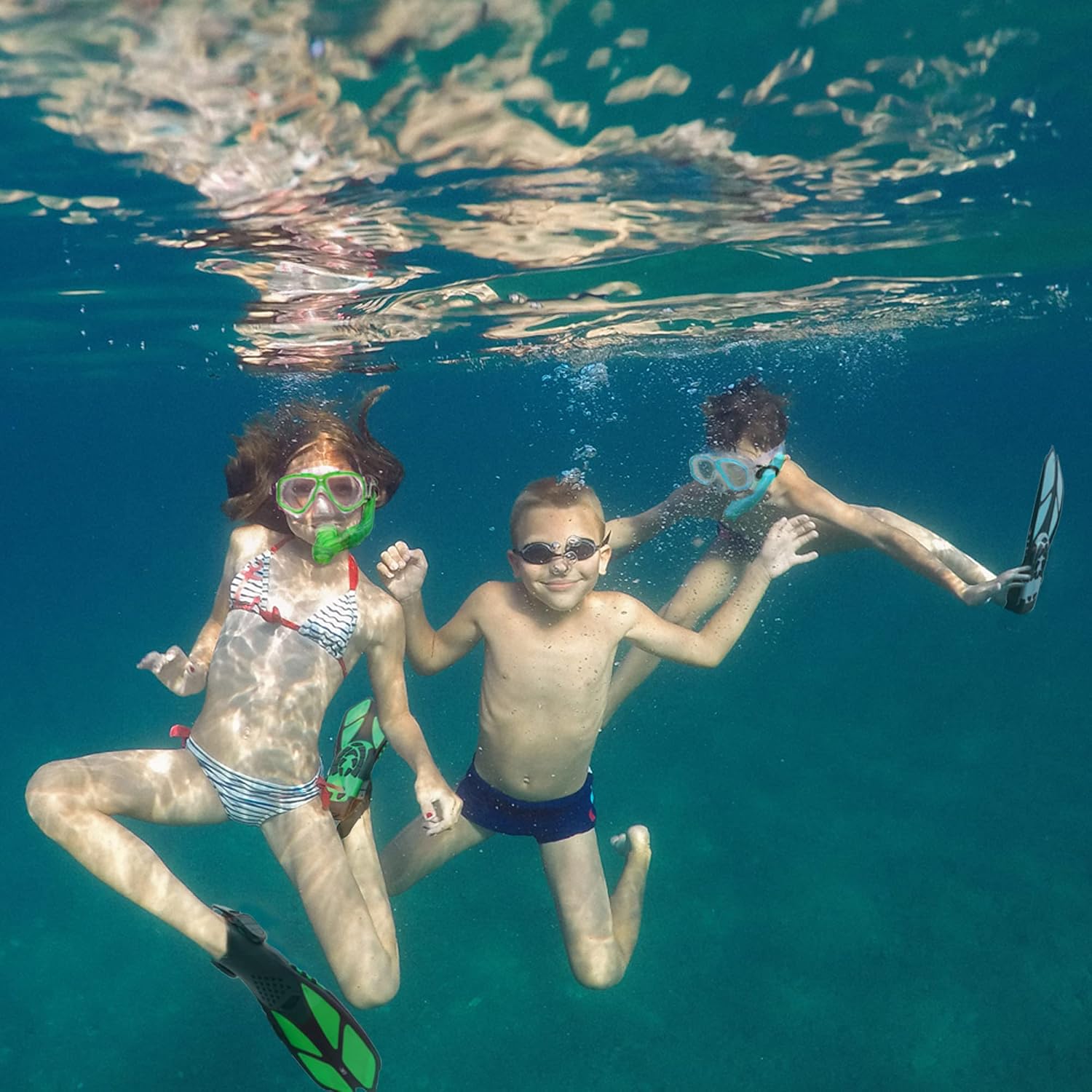 Kids Mask Fins Snorkel Set Snorkeling Packages, with Diving Mask, Snorkel, Adjustable Swim Fins, Mesh Bag, Anti-Fog Anti-Leak Snorkeling Gear for Kids for Snorkeling Swimming Diving - Image 6