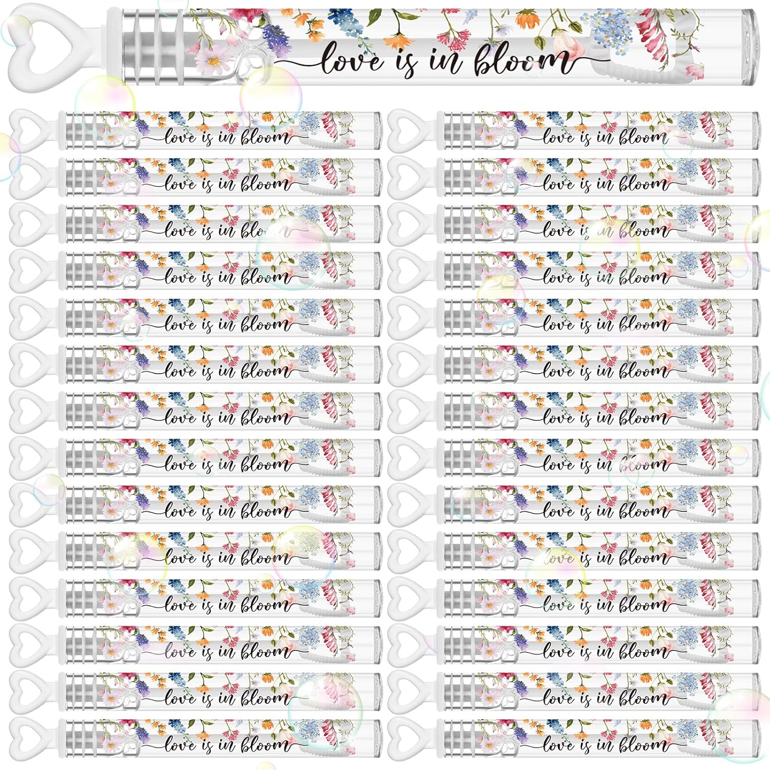 Hollowfly 120 Pack Wild Flower Wedding Mini Bubble Wands for a Wedding Bulk White Heart Bubble for Guests Send Off Wand Adults Bridal Exit Shower Party Supplies Valentine Anniversaries Celebration