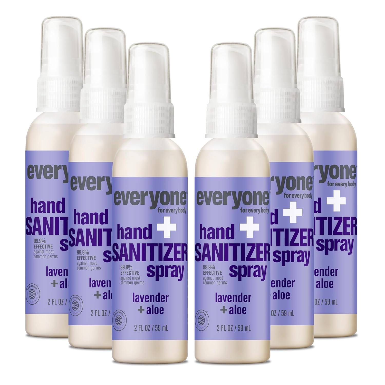 Everyone Hand Sanitizer Spray, 2 Fl Oz (Pack of 6), Lavender and Aloe, Made with Sugarcane Derived Alcohol with Essential Oils, 99% Effective Against Germs TSA friendly