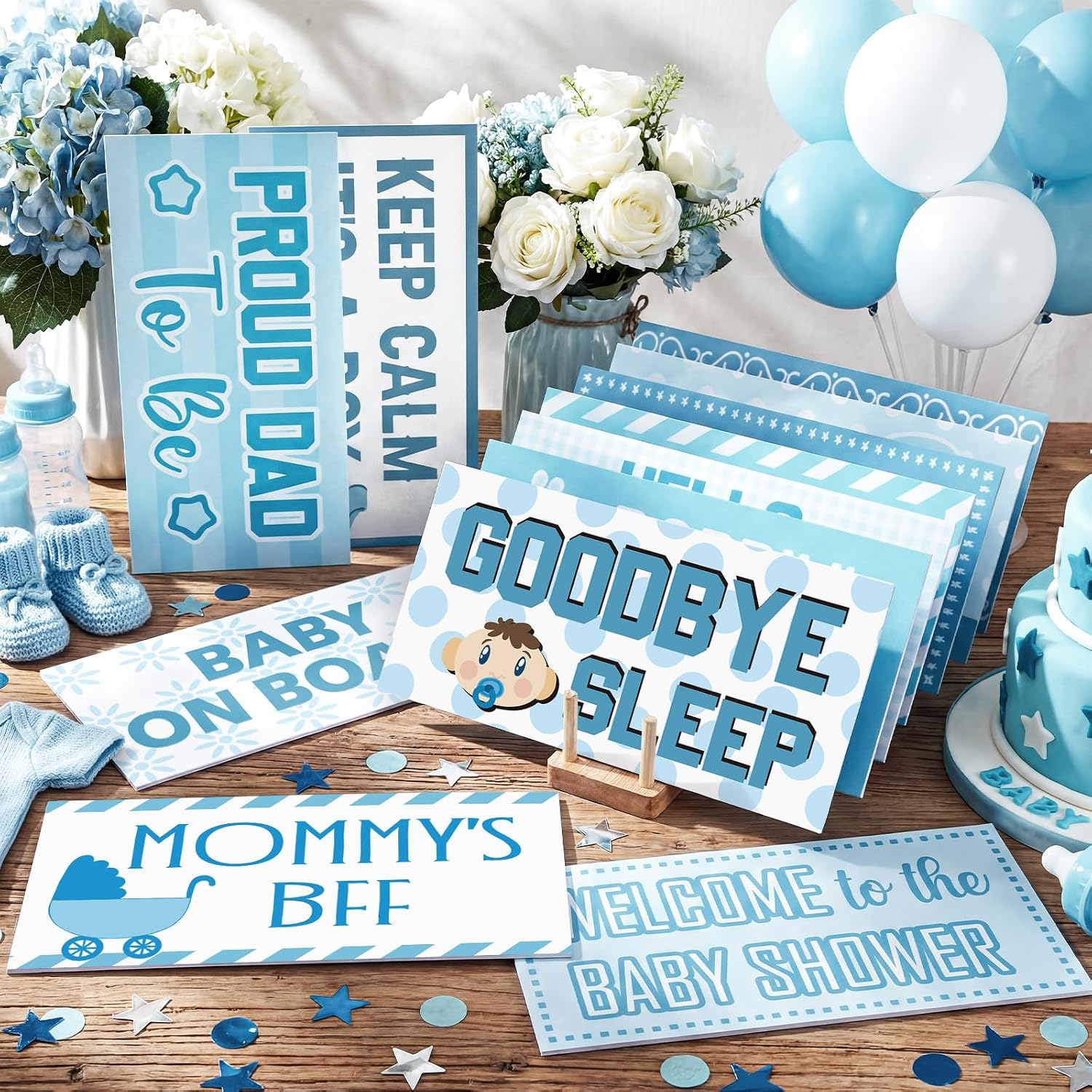 Beeveer 12pcs Baby Shower Photo Booth Props Set Baby Shower Photo Booth Kit Decorations, Waterproof Multi Color Double Sided Blue and White Selfie Photoshoot Party Supplies - Image 2