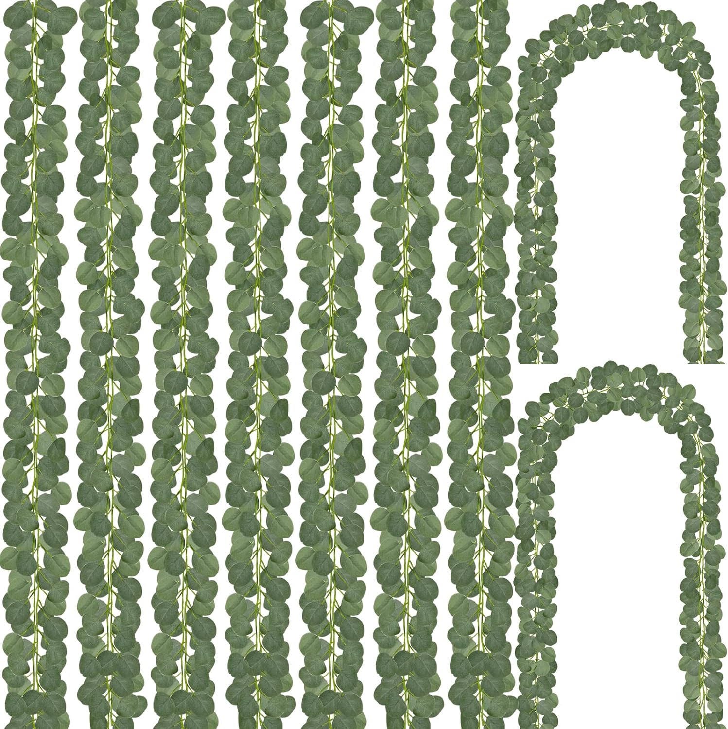 CQURE 24 Pack Eucalyptus Garland, Artificial Greenery Garland Faux Eucalyptus Leaves Table Vines for Wedding Backdrop Fireplace Arch Door Wall Room Decor(168FT)