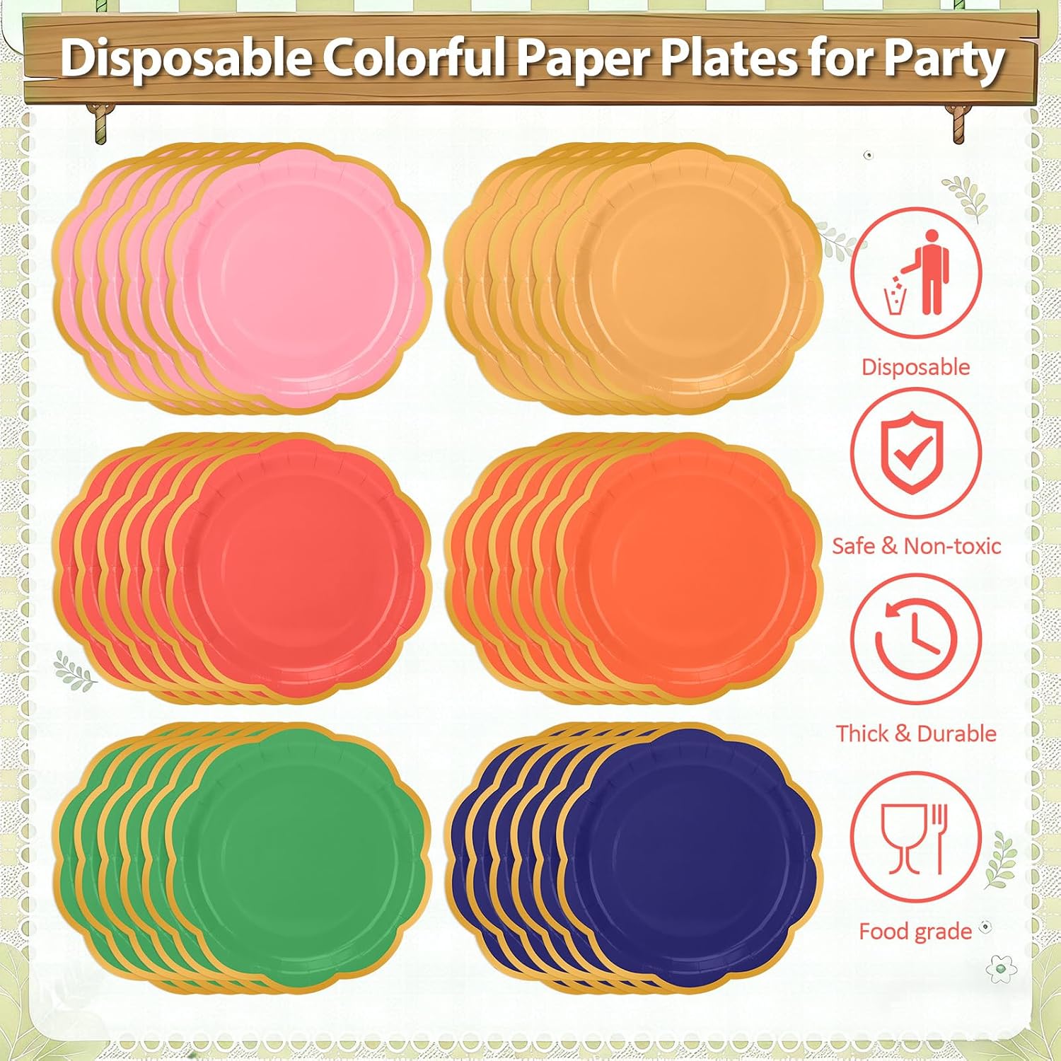 192Pcs Colorful Paper Plates and Napkins Party Supplies, Disposable 9’’ Scalloped Colored Party Plates Tableware Set for Rainbow Birthday, Wedding, Baby Shower Decorations, Serves for 48 Guests - Image 3