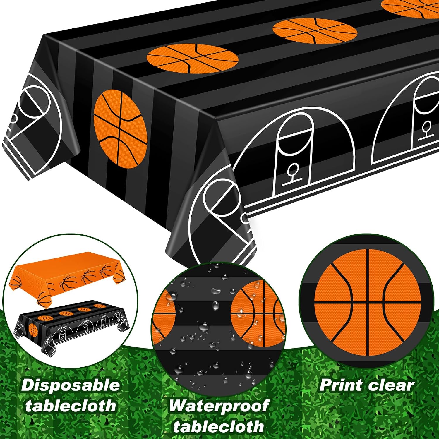Mixweer 6 Pcs Basketball Plastic Tablecloth Birthday Party Decorations 54 x 108 Inch Basketball Field Rectangular Plastic Table Cover for Sports Theme Fan Sports Event Game Day Birthday Party Supplies - Image 3