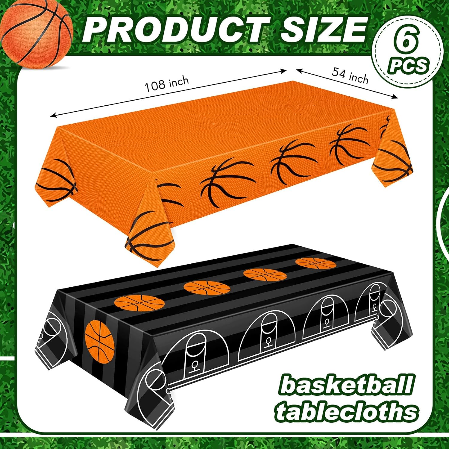 Mixweer 6 Pcs Basketball Plastic Tablecloth Birthday Party Decorations 54 x 108 Inch Basketball Field Rectangular Plastic Table Cover for Sports Theme Fan Sports Event Game Day Birthday Party Supplies - Image 2