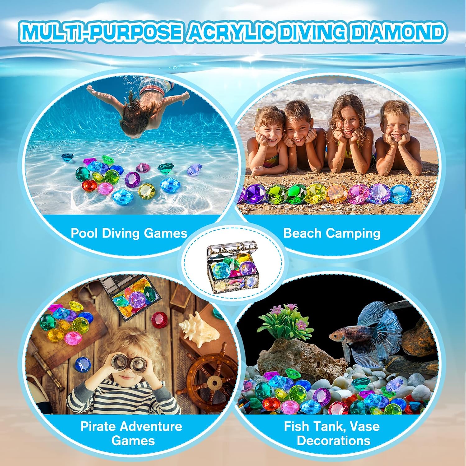Diving Gem Pool Toy 10PCS DISHIO Big Colorful Diamond Diving Toy with Treasure Box Chest Pirate Pool Toys for Kids Toddlers Underwater Sinking Dive Gemstone for Swimming Bath Birthday Party Decoration - Image 7