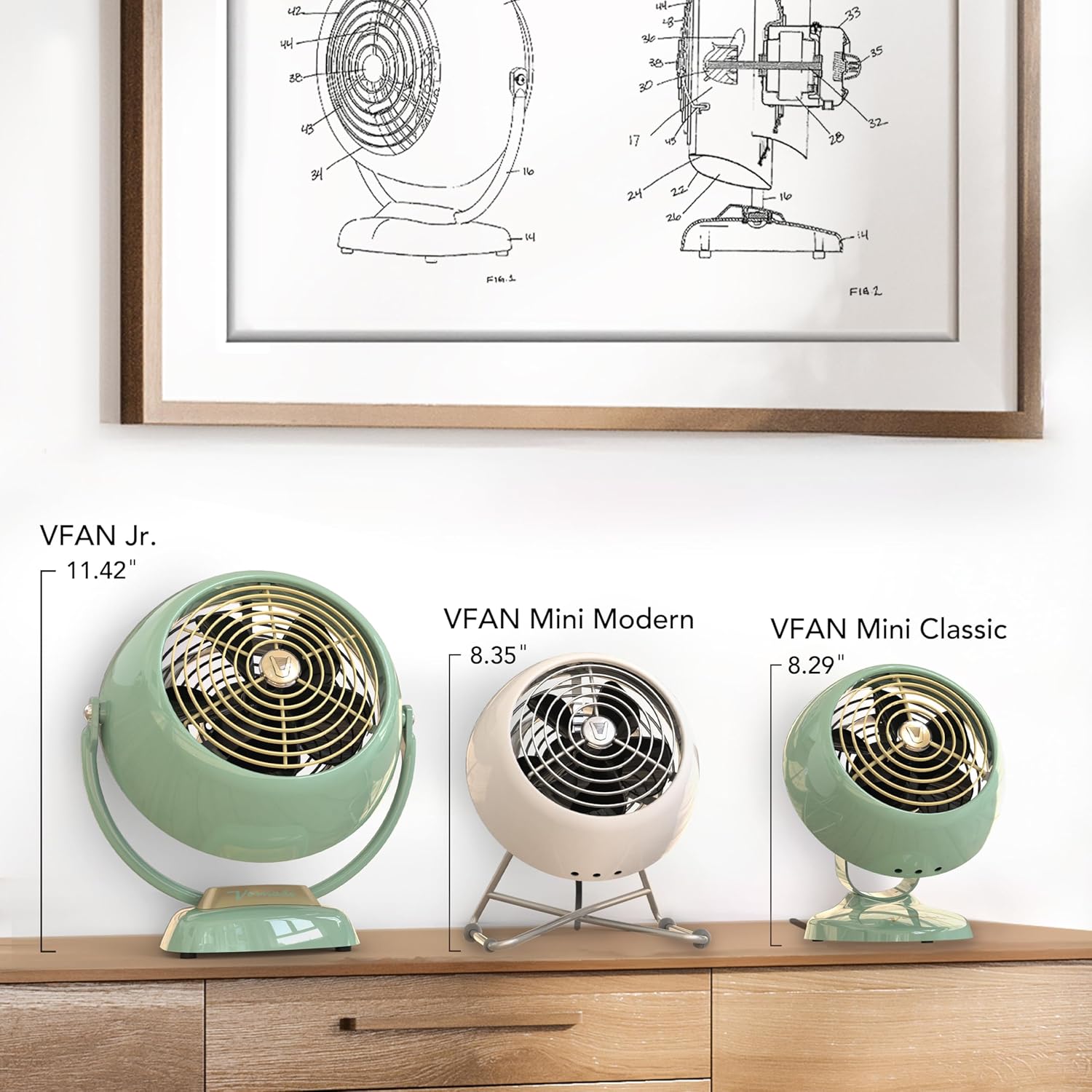Vornado VFAN™ Mini Classic Vintage Metal Desk Fan, 2-Speed, Adjustable Tilt, Personal Air Circulator for Bedroom, Office, Dorm Room, Portable Quiet, Vintage Green - Image 2