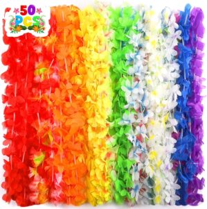 50 PCS Hawaiian Leis Bulk Colorful ...
