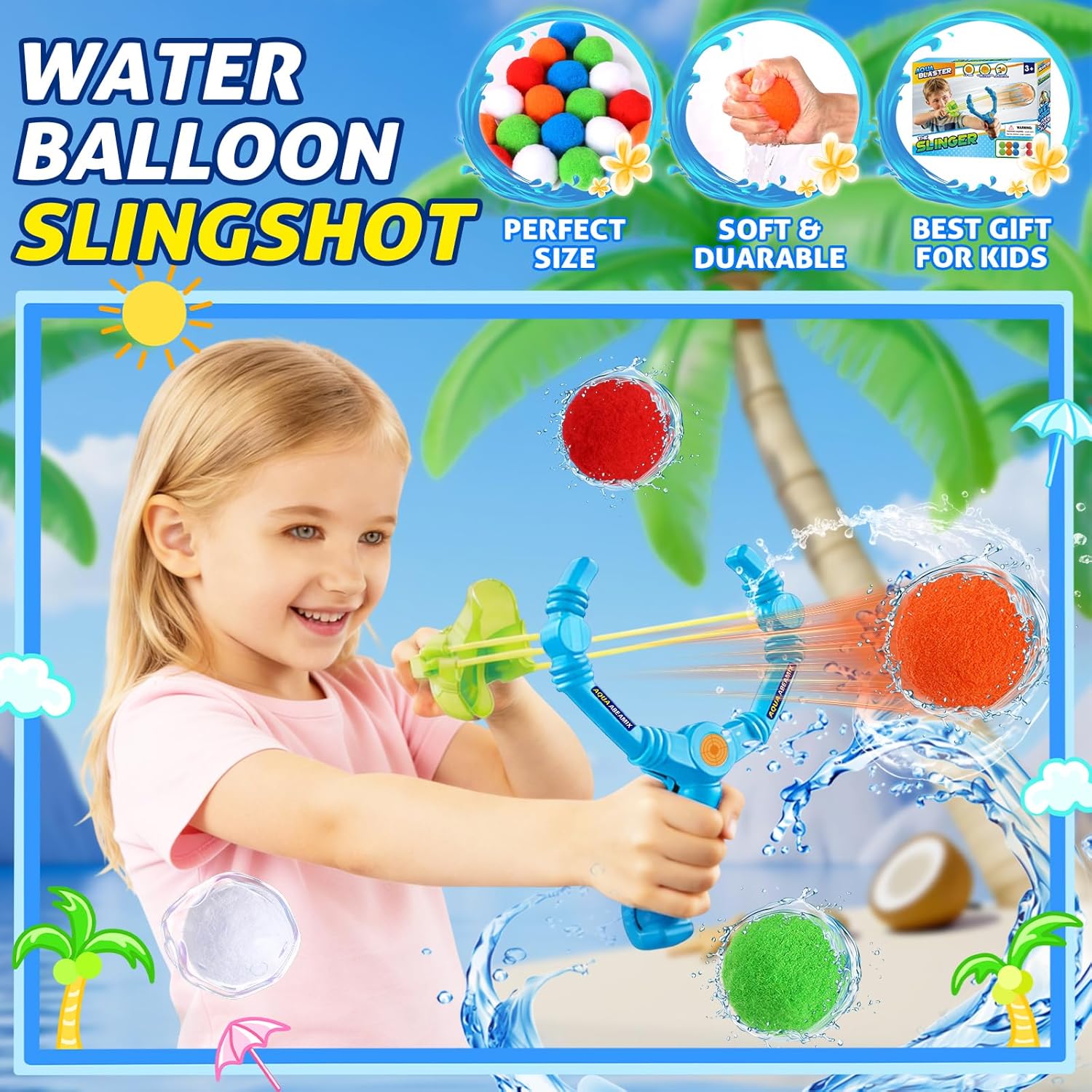 Reusable Water Balloons Set for Kids, Slingshot with 10 Soft Balls, Outdoor Indoor Toys for Backyard Pool Beach Summer Water Fight Play Games for Boys Girls Adult - Image 2