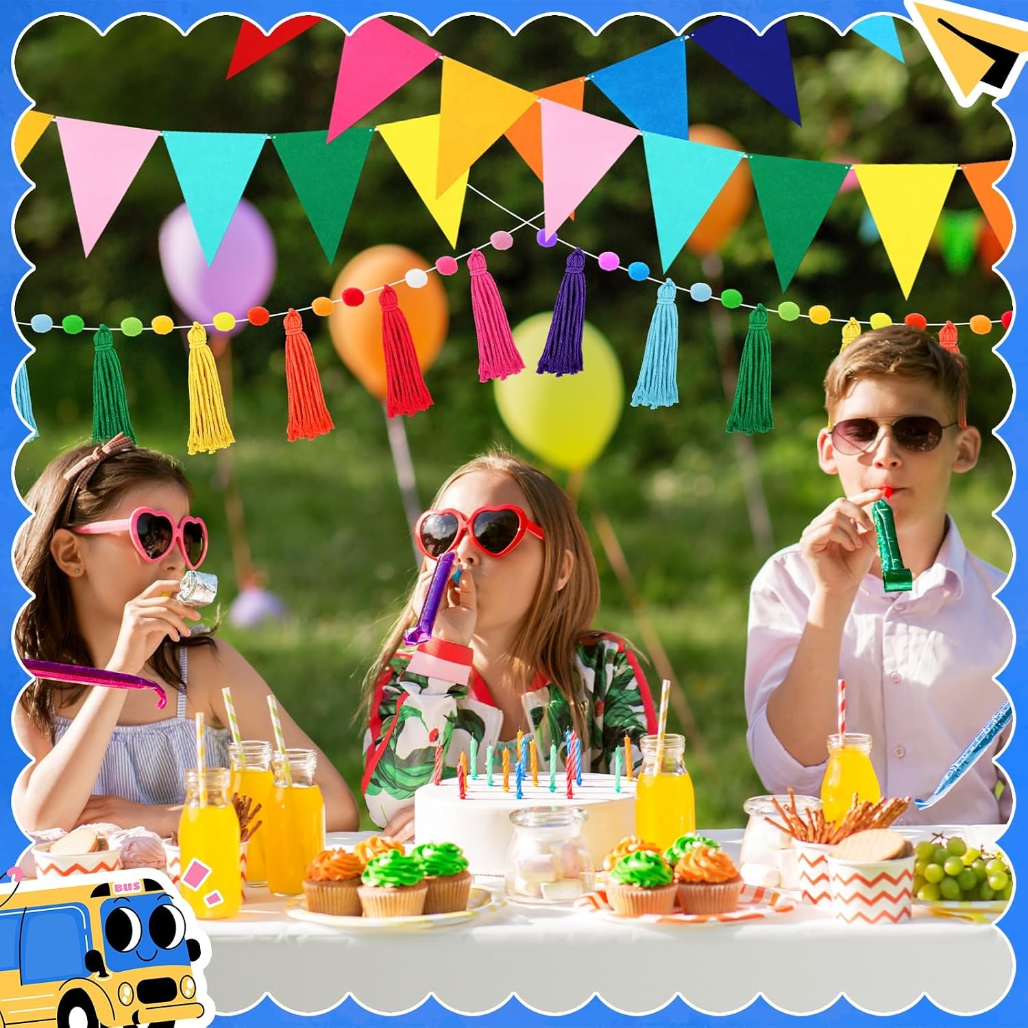 Jansun 4 Pack 26.3 Feet Rainbow Tassel Pom Pom Garland Decorations Felt Bunting Garland Banner Hanging Supplies for Back to School Decor Nursery Wall School Classroom Christmas Tree Birthday Party - Image 5