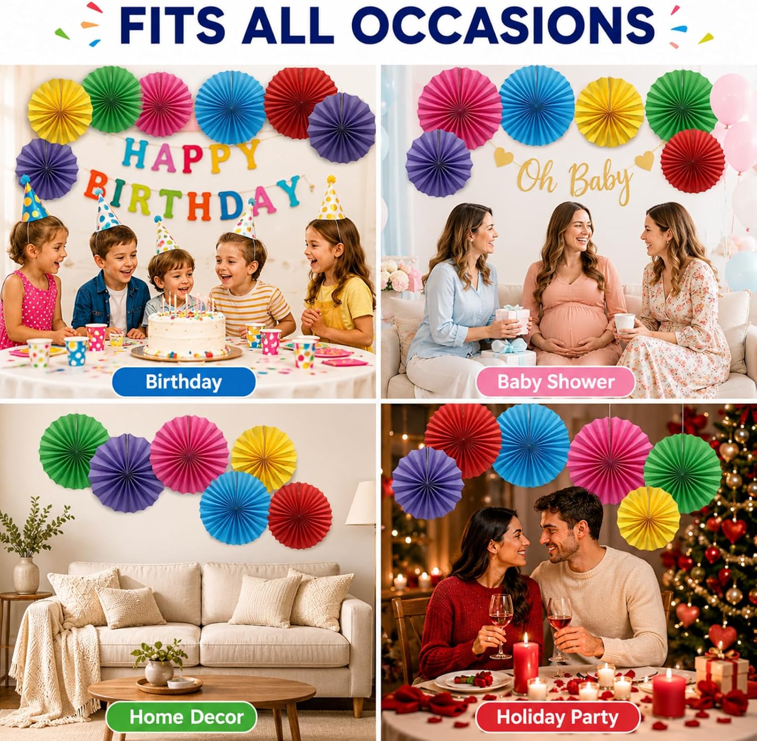 6 Pack Colorful Hanging Paper Fans, Round Pattern Paper Garlands Vibrant Fiesta Pinwheels for Birthday, Back to School Classroom Decor, Baby Shower, Graduation, Wedding Holiday Celebrations - Image 3