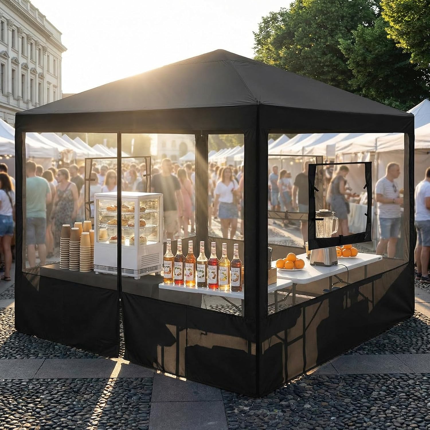 4 Pcs Food Booth Sidewall Kit for 10' x 10' Outdoor Serving Food Tents, Thickened Insect Proof Mesh Sidewall Kit with Roll-up Windows for Vendor Tent Event Market(Classic,Black) - Image 4
