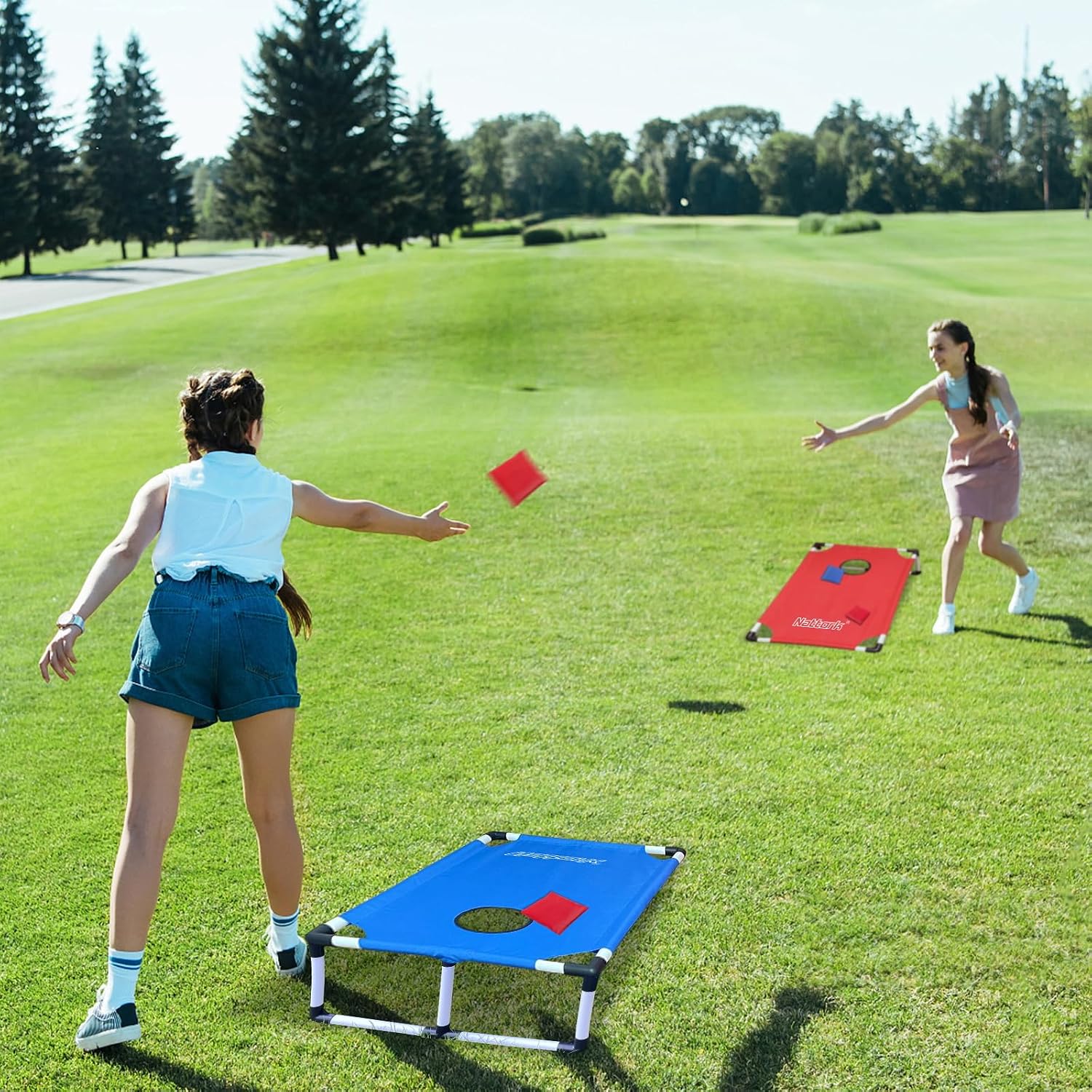 Portable Cornhole Set PVC Framed Corn Holes Outdoor Game Set with 2 Cornhole Boards, 8 Cornhole Bean Bags and Carrying Case, Camping Games Indoor Outdoor for Adults, Travel Camping Accessory - Image 3