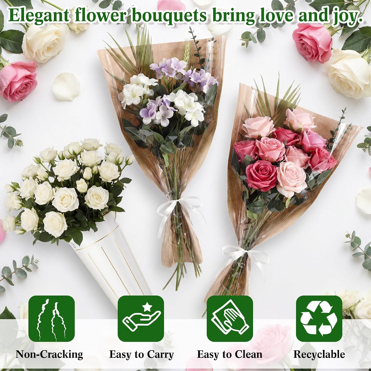 LemonRoad 56 Pcs Flower Bar Buckets Set Kit 6 Pcs Galvanized Bucket Bar 50 Packs Paper Gift Bags for Wedding, Bridal Shower, Graduation Birthday Table Centerpiece(Transparent,Galvanized Iron,11.8inch) - Image 5
