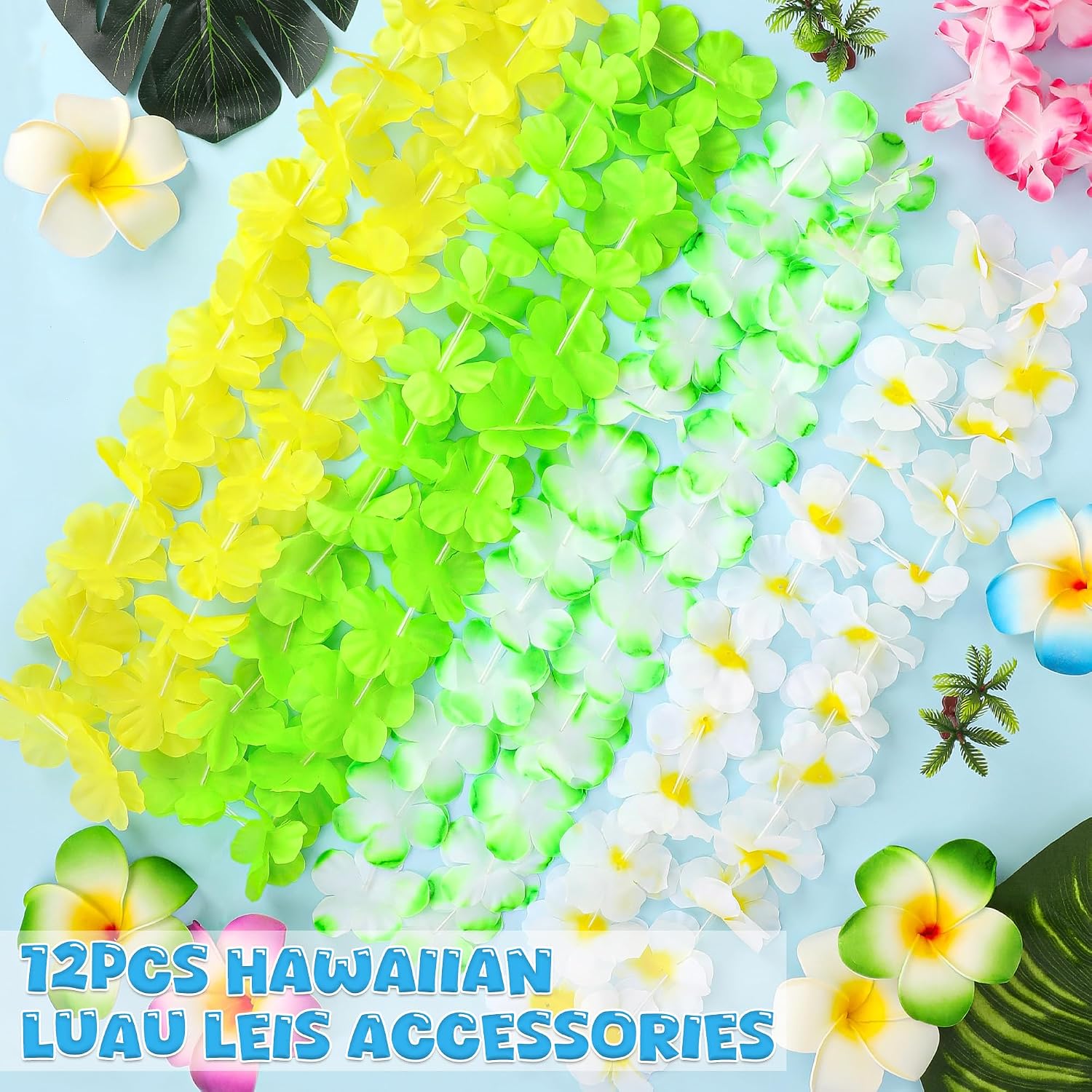 Luau Party Decorations, 12PCS Leis for Luau Party Necklace Women Clothing Accessories, Hawaiian Colorful Tropical Theme Costume Accessories, Hawaii Flower Lays Garland Summer Pool Birthday Supplies - Image 3