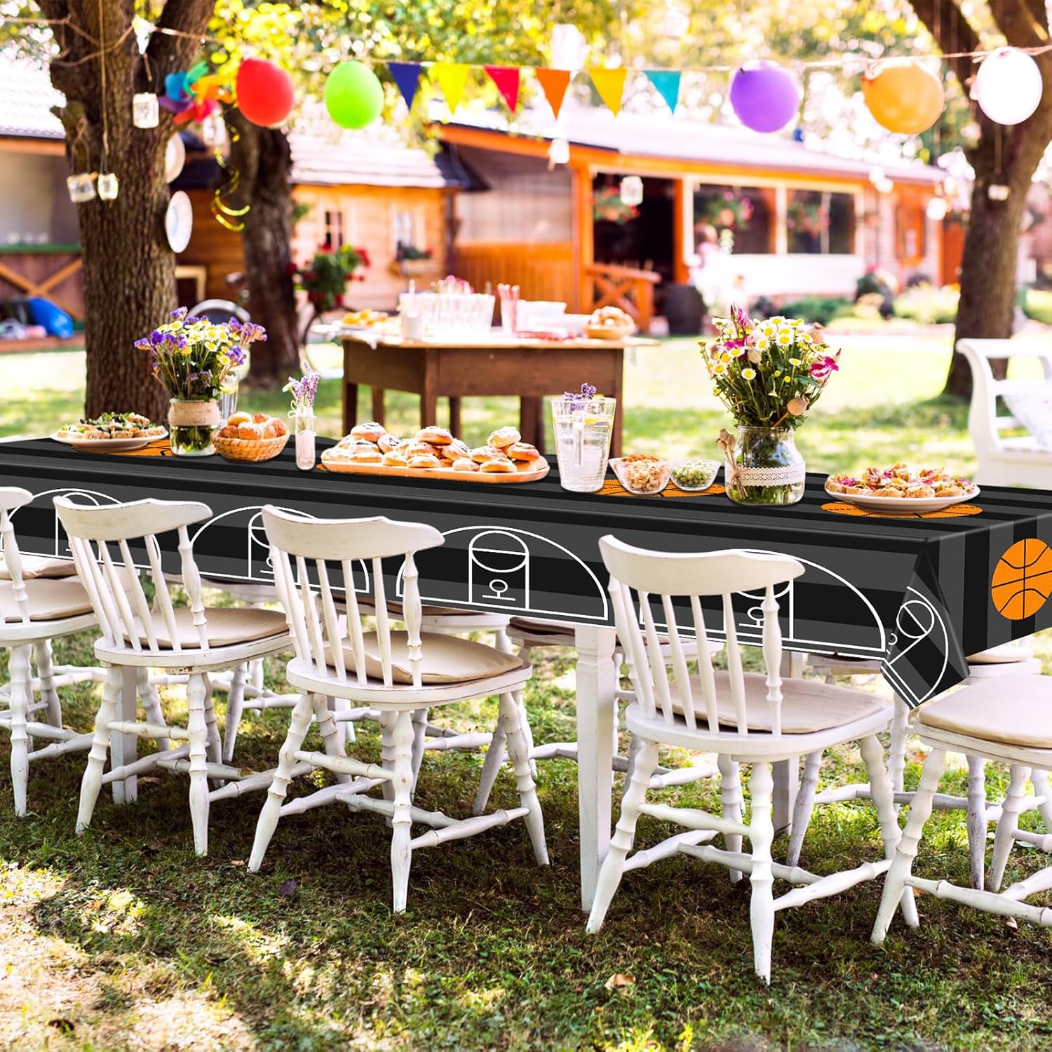 Mixweer 6 Pcs Basketball Plastic Tablecloth Birthday Party Decorations 54 x 108 Inch Basketball Field Rectangular Plastic Table Cover for Sports Theme Fan Sports Event Game Day Birthday Party Supplies - Image 5