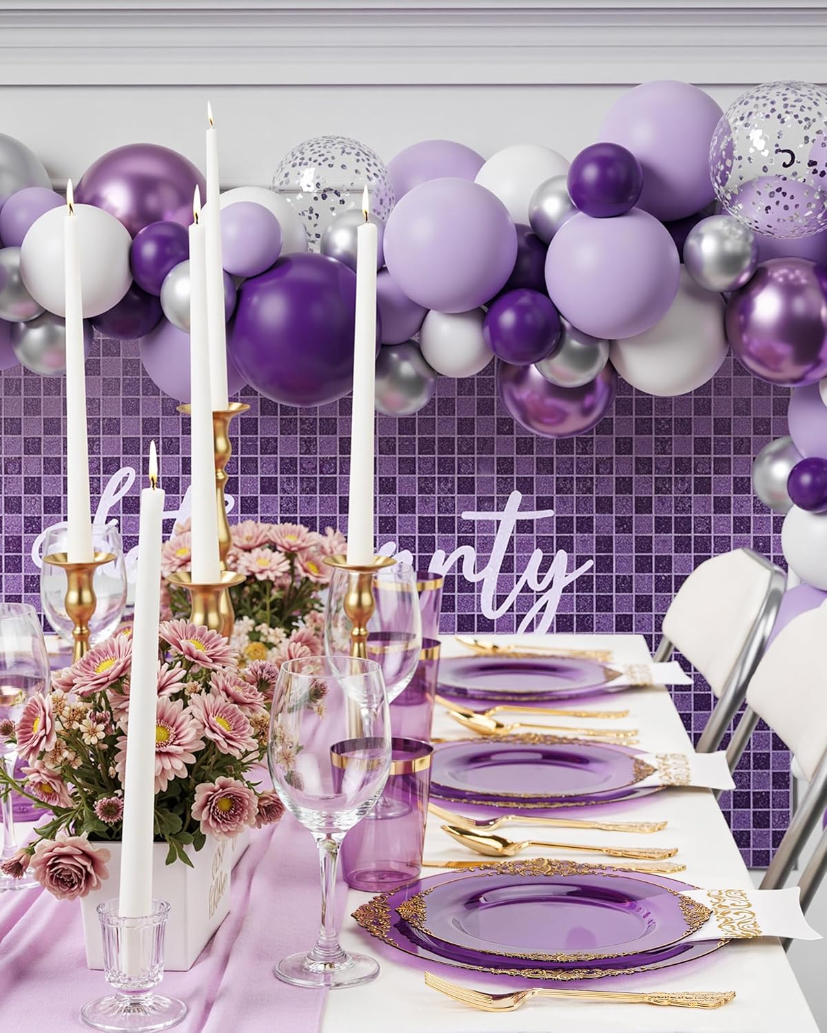 Nervure 175PCS Purple Plastic Plates - Disposable Purple Gold Party Plates & Pre Rolled Napkins with Cutlery for 25 Guests, 50Plates, 75Silverware, 25Cups, 25Napkin for Wedding & Party - Image 7