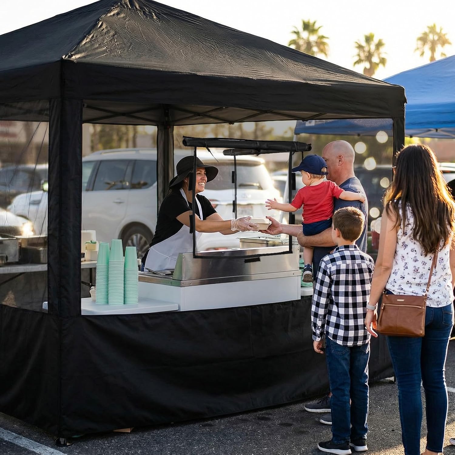 4 Pcs Food Booth Sidewall Kit for 10' x 10' Outdoor Serving Food Tents, Thickened Insect Proof Mesh Sidewall Kit with Roll-up Windows for Vendor Tent Event Market(Classic,Black) - Image 6